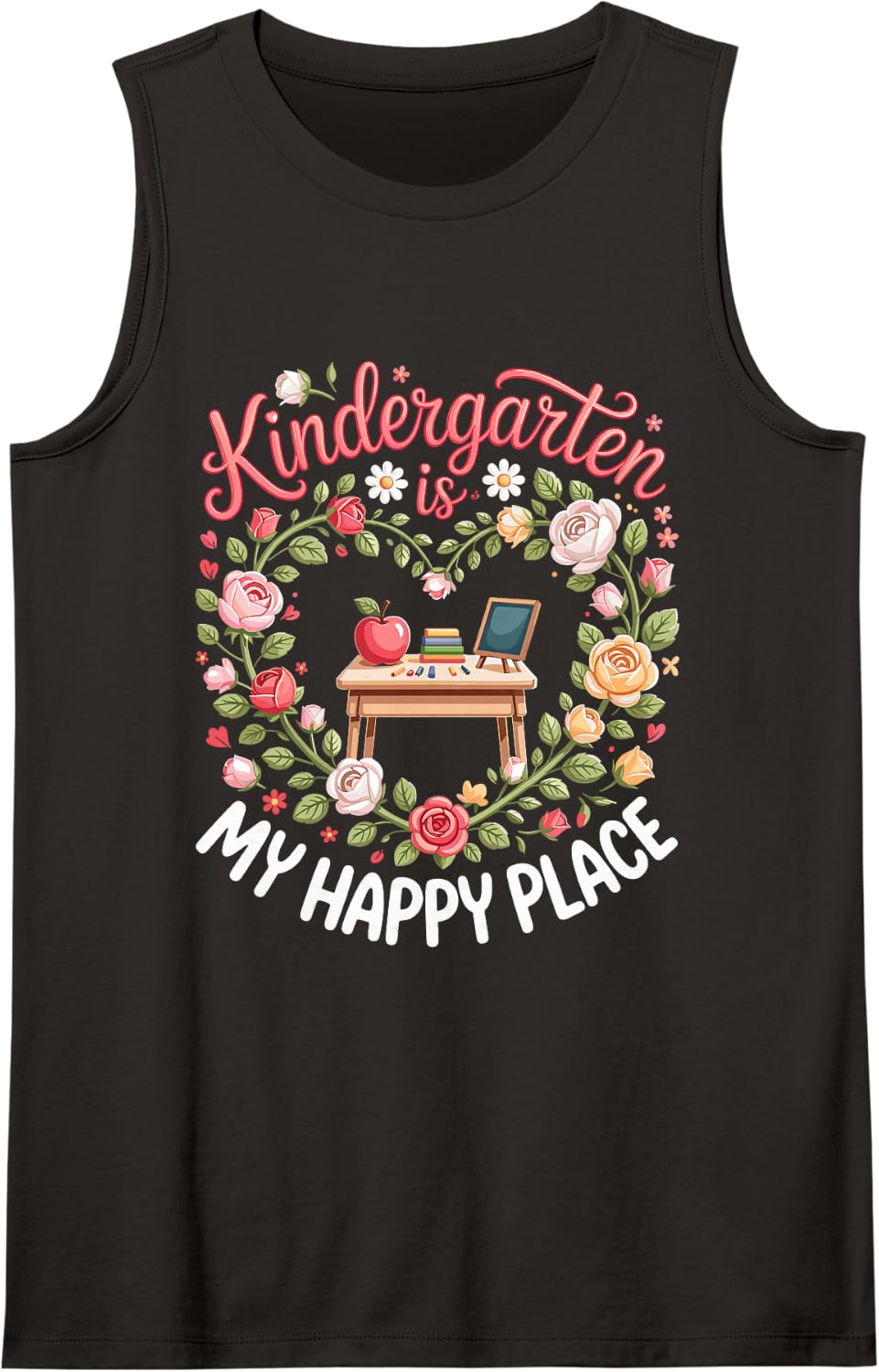 Kindergarten is My Happy Place Teacher Educator Tank Top - Black