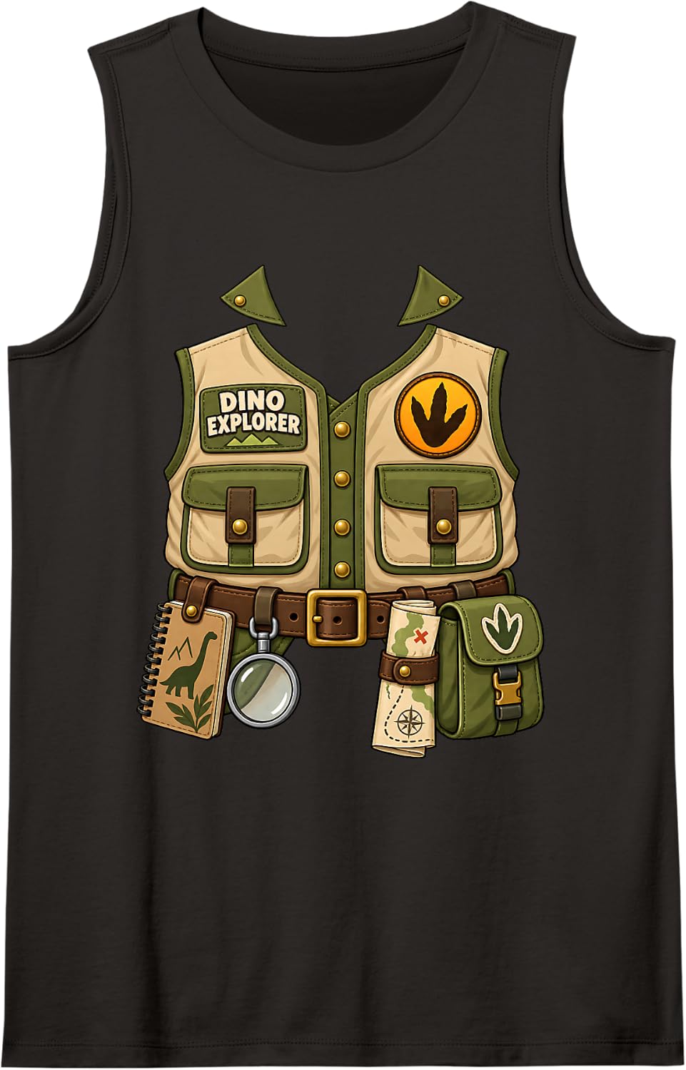 Dino Explorer Vest Dinosaur Paleontologist Costume Sleeveless Tank Top - Black