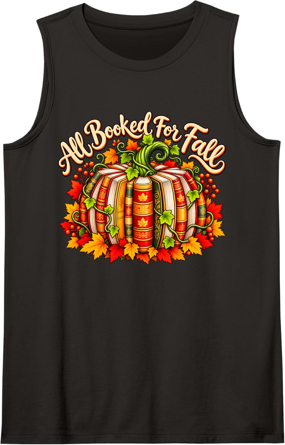 All Booked for Fall Books Coffee Pumpkin Halloween Reading Sleeveless Tank Top - Black