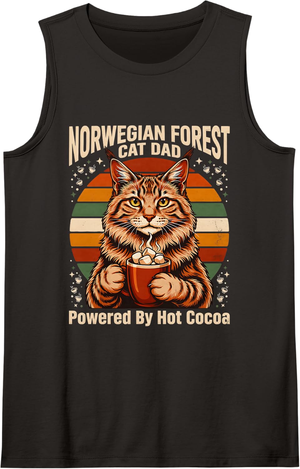 Norwegian Forest Cat Dad Powered By Hot Cocoa Sleeveless Tank Top - Black