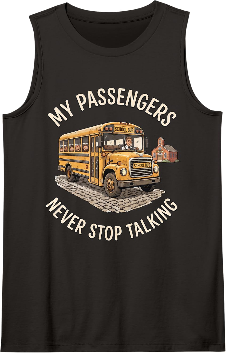 Passengers Never Talking Teacher Student School Bus Sleeveless Tank Top - Black