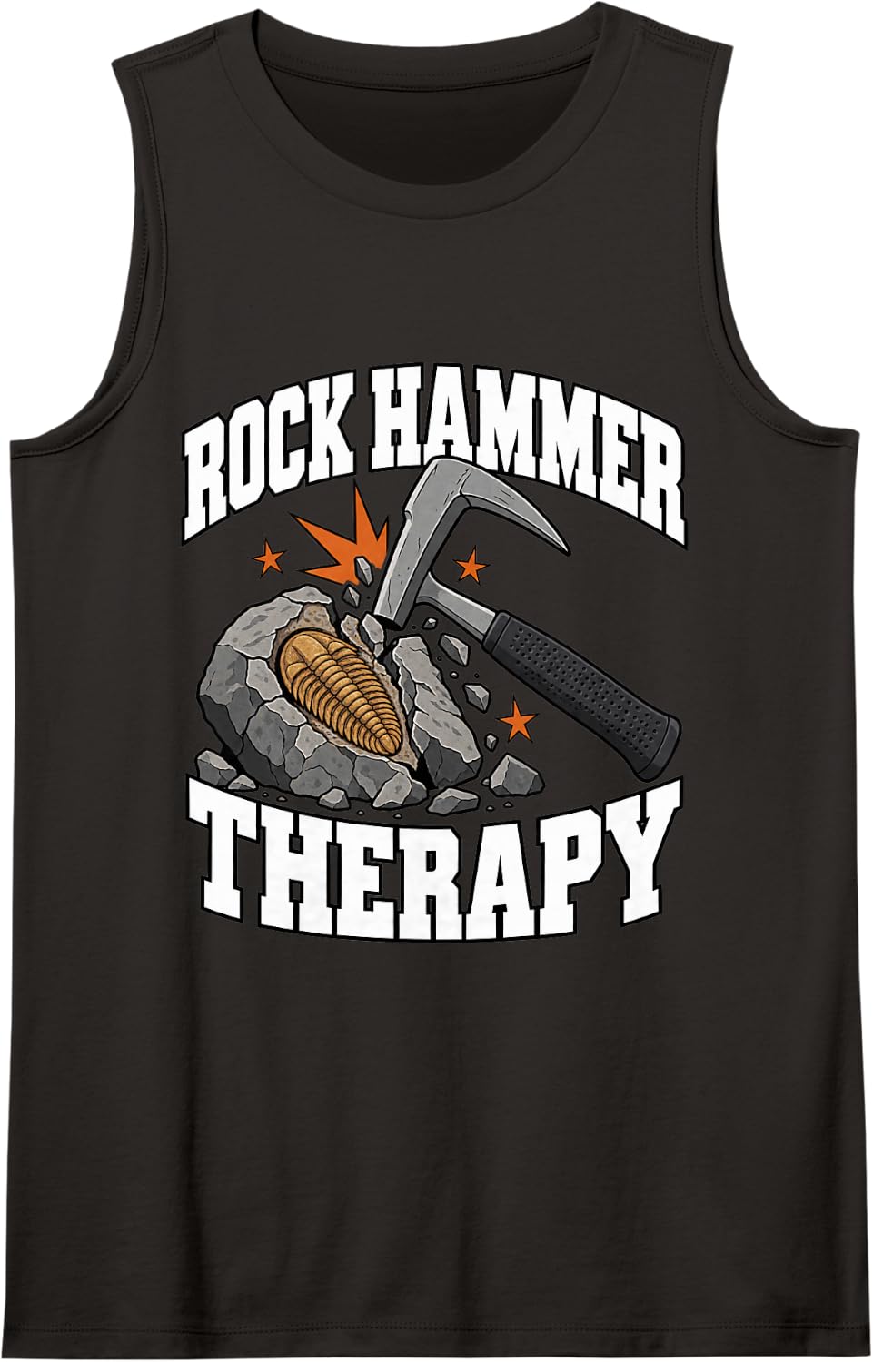 Paleontology Rock Hammer Therapy Trilobite Nerd Humor Sleeveless Tank Top - Black