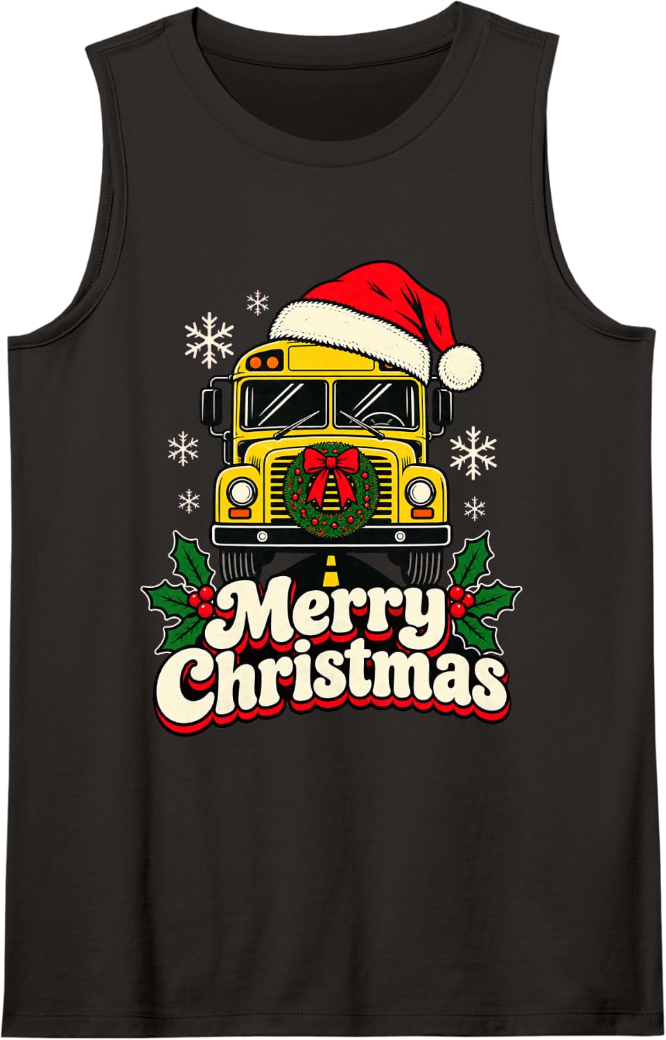 Merry Christmas School Bus Santa Hat Holiday Bus Driver Sleeveless Tank Top - Black