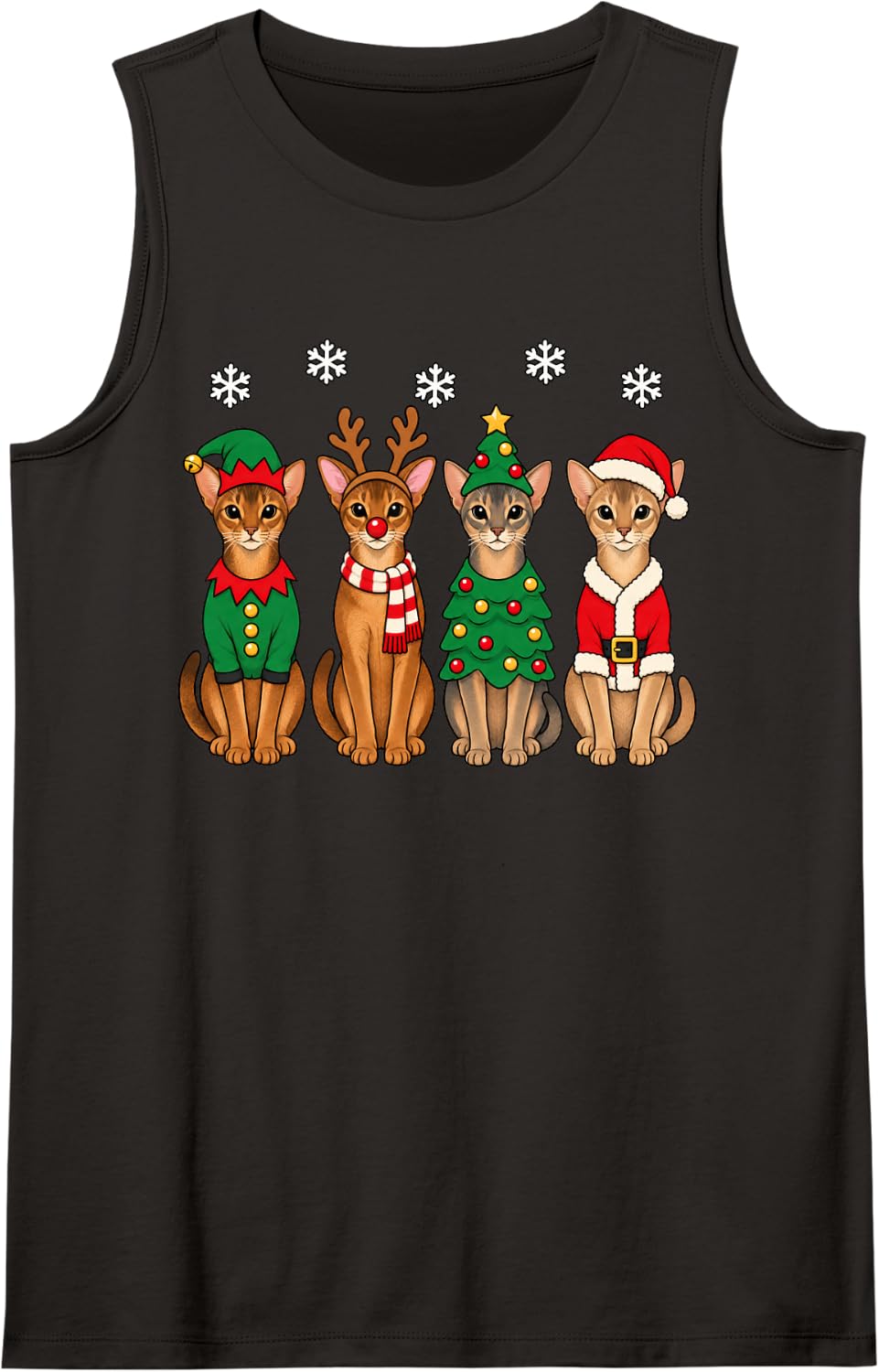 Abyssinian Cat Christmas Reindeer Santa Sleeveless Tank Top - Black