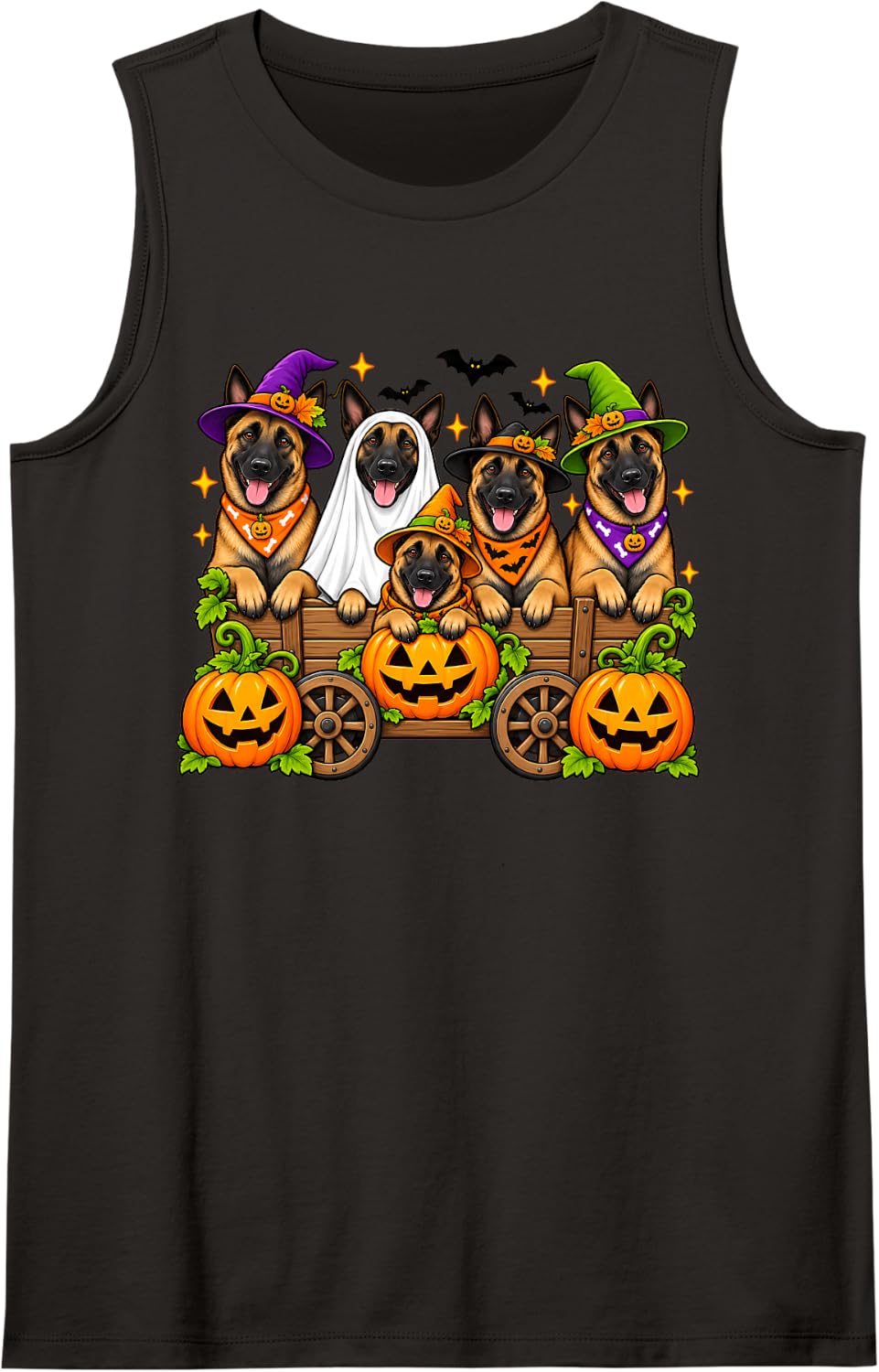Happy Halloween Belgian Malinois Dog Witch Fall Pumpkin Sleeveless Tank Top - Black