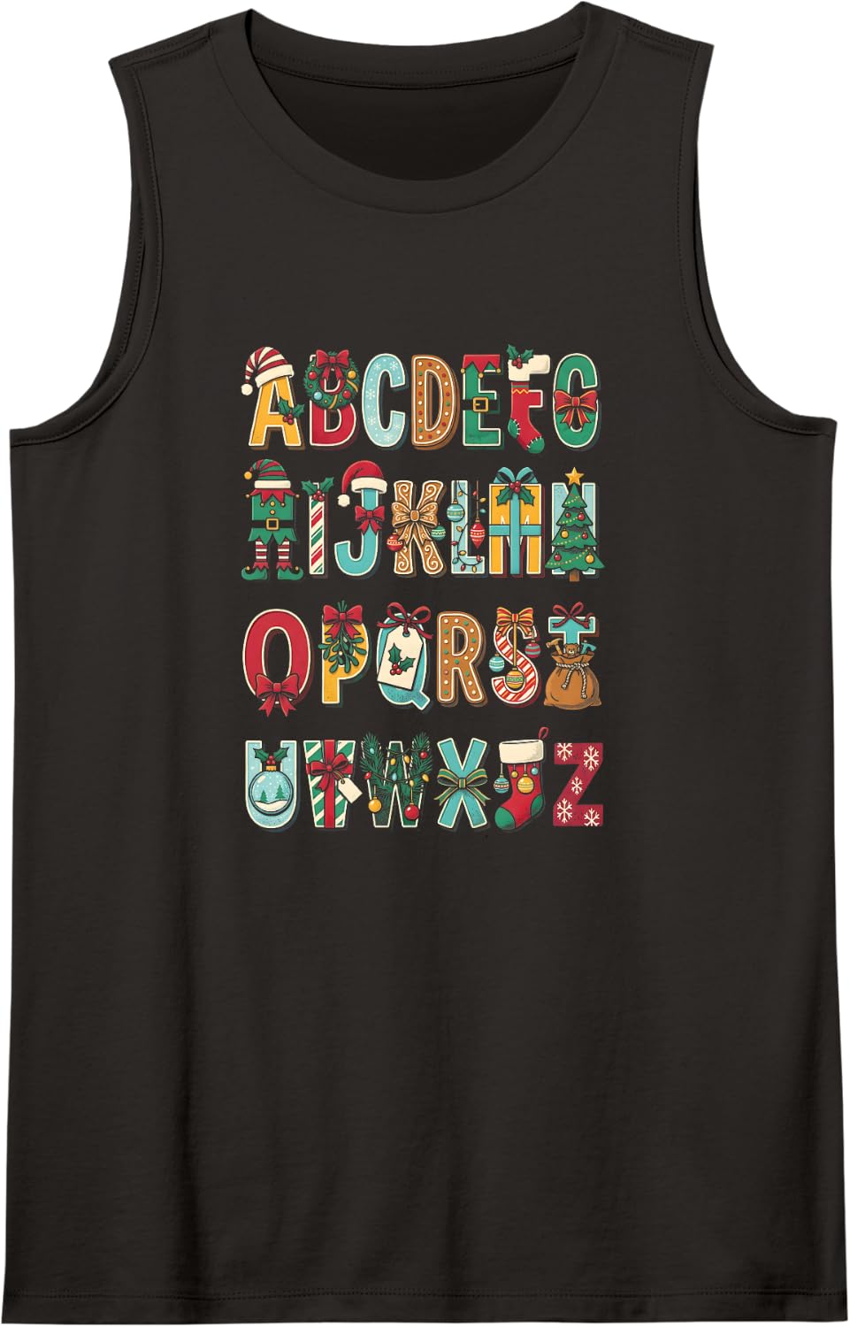 Christmas Alphabet Holiday Teacher Sleeveless Tank Top - Black