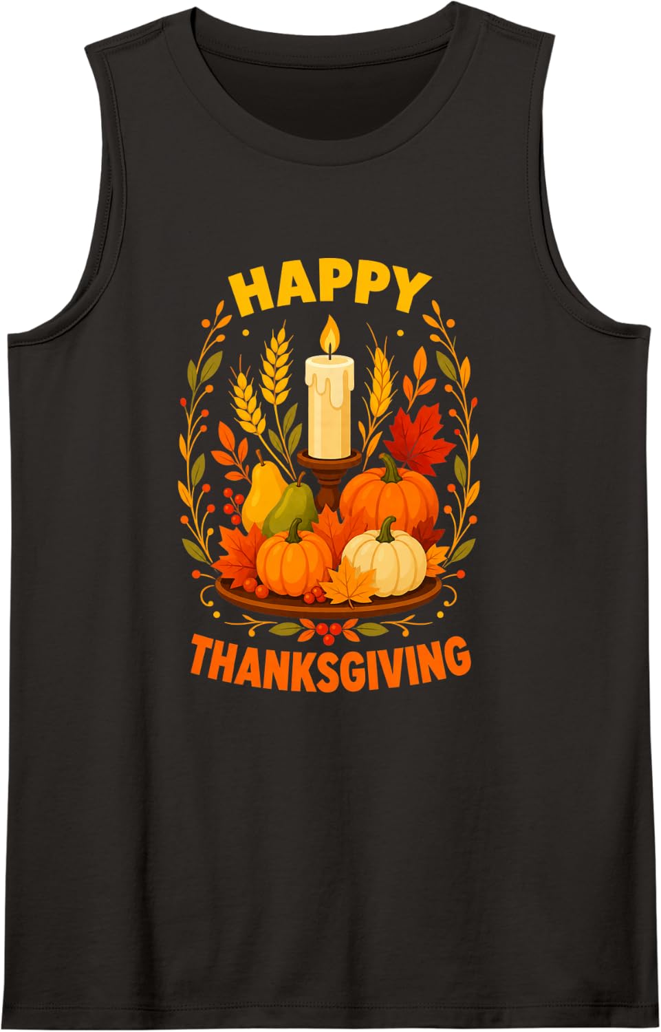 Happy Thanksgiving Pumpkins Candle Harvest Sleeveless Tank Top - Black