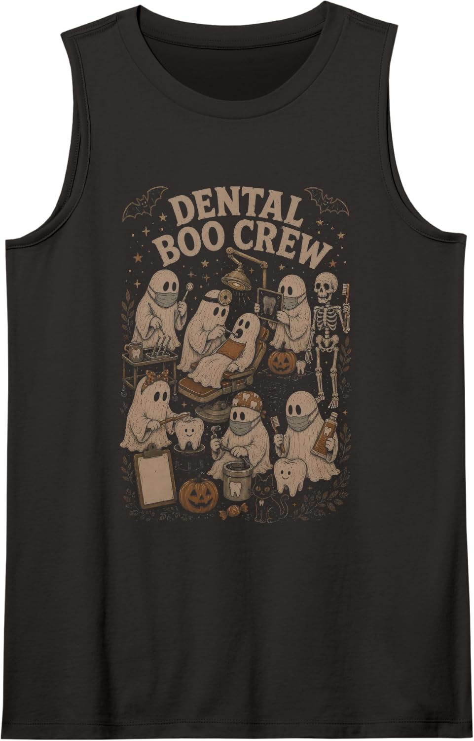 Halloween Dental Boo Crew Dentist Costume Ghost Dental Squad Sleeveless Tank Top - Black