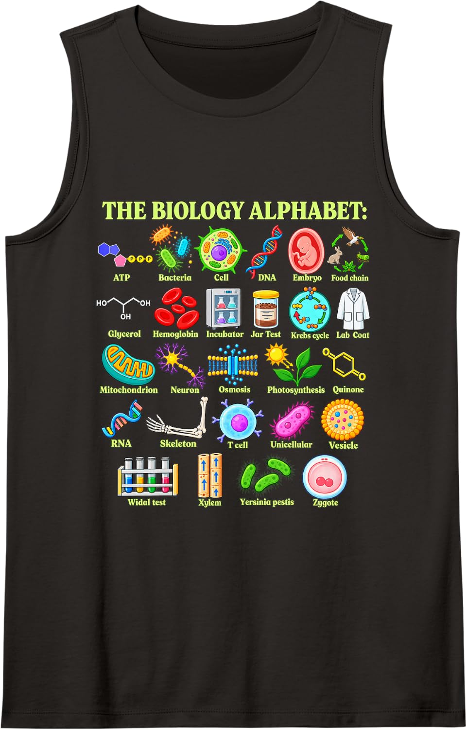 The Biology Alphabet Teacher Science Student Sleeveless Tank Top - Black