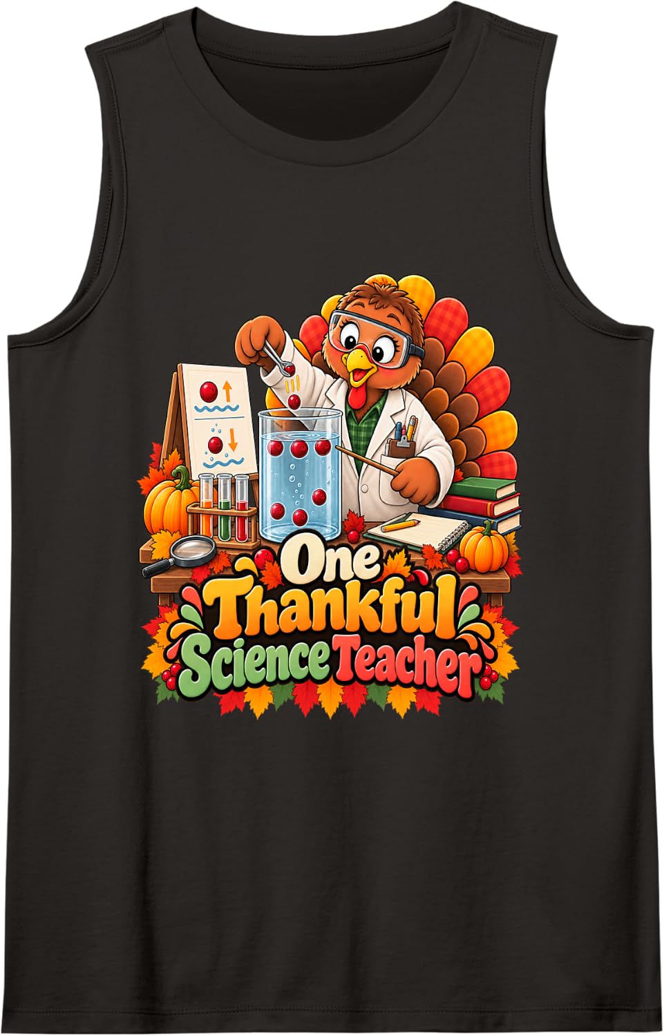 Fall STEM One Thankful Science Teacher Thanksgiving Sleeveless Tank Top - Black
