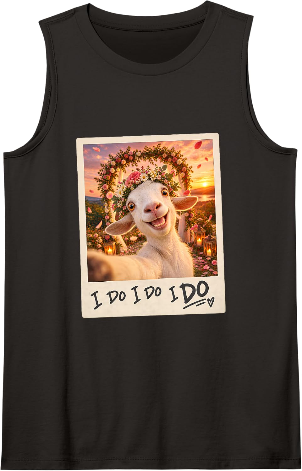 I Do I Do I Do White Goat Selfie Wedding Sleeveless Tank Top - Black