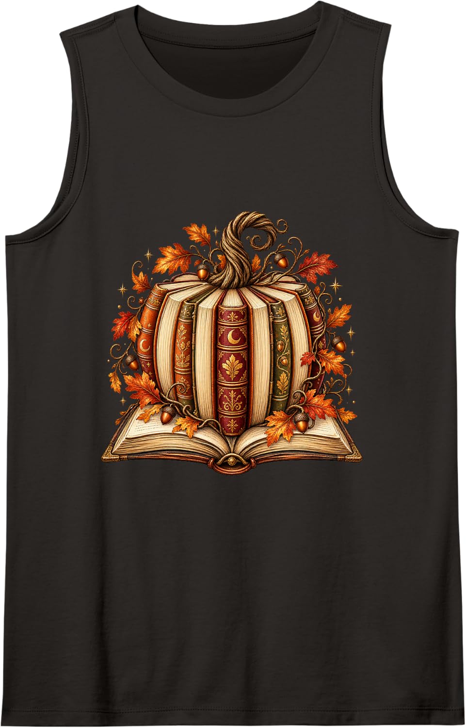 Halloween Fall Reading Pumpkin Book Lover Teacher Sleeveless Tank Top - Black