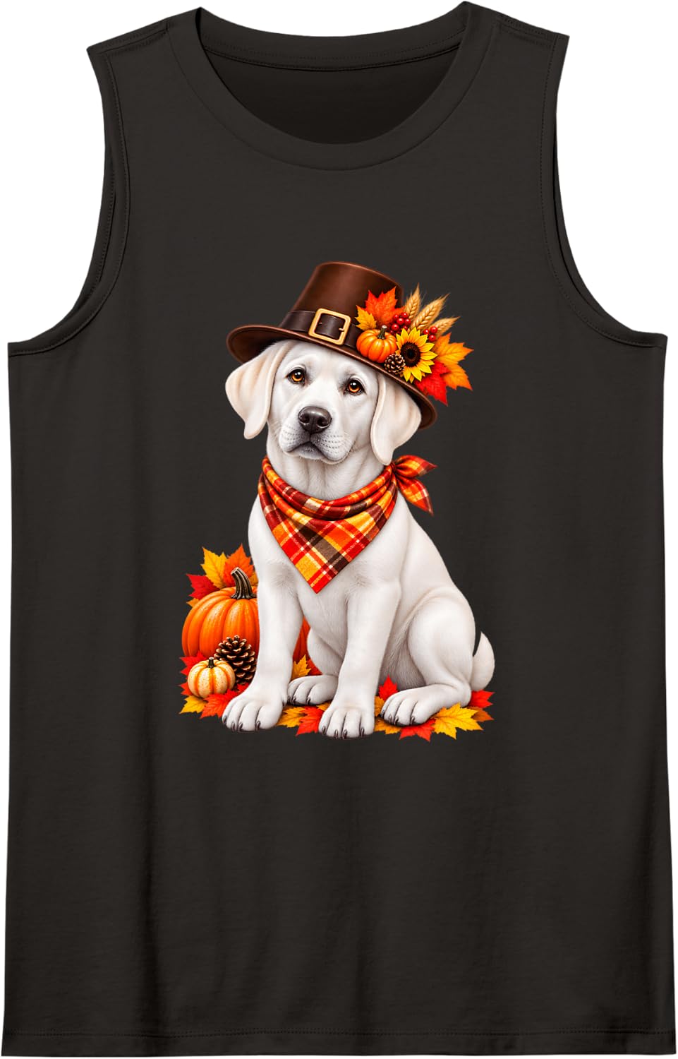 White Lab Thanksgiving Fall Labrador Dog Sleeveless Tank Top - Black