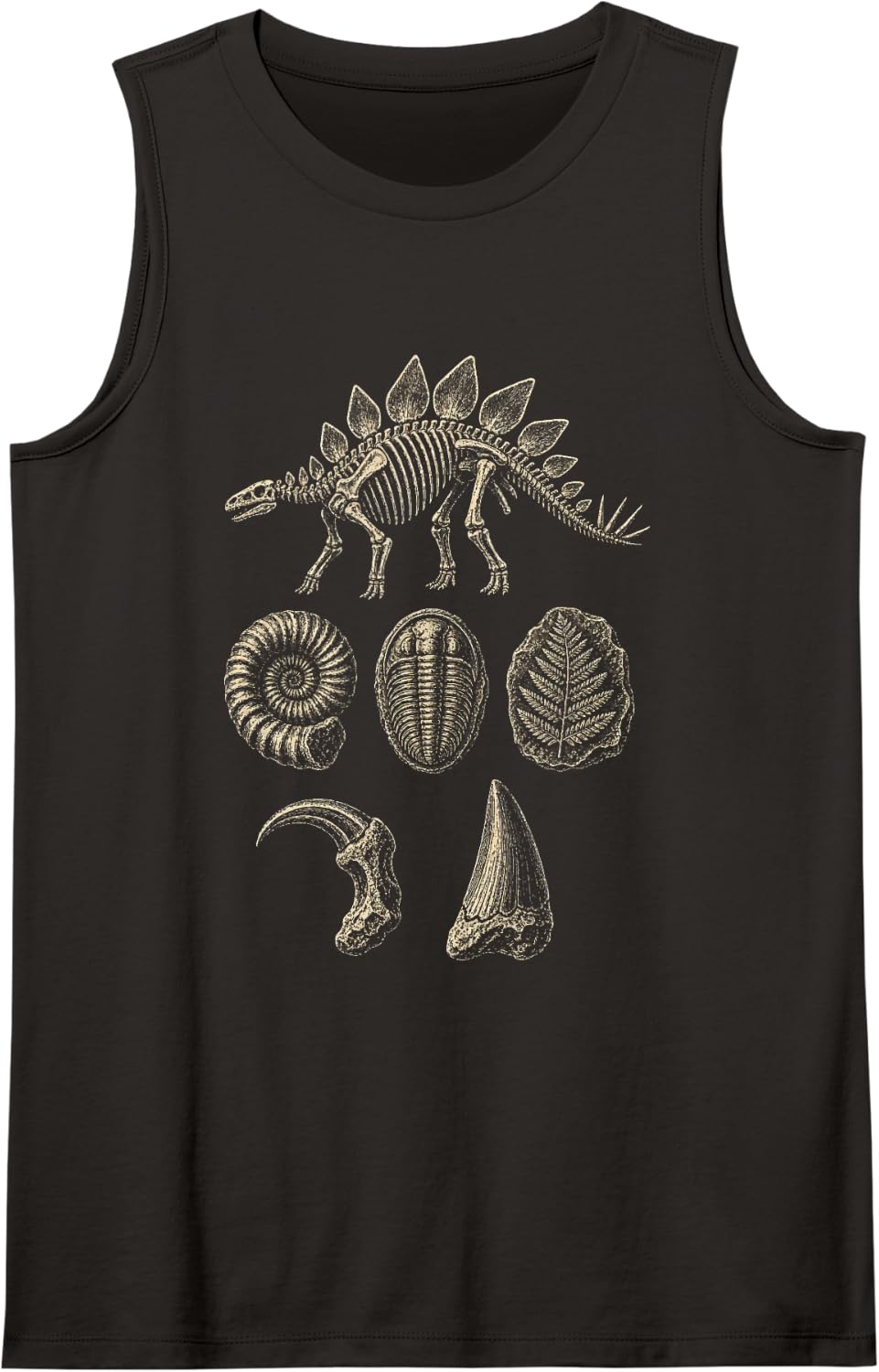 Dinosaur Fossil Vintage Specimen Chart Stegosaurus Skeleton Sleeveless Tank Top - Black