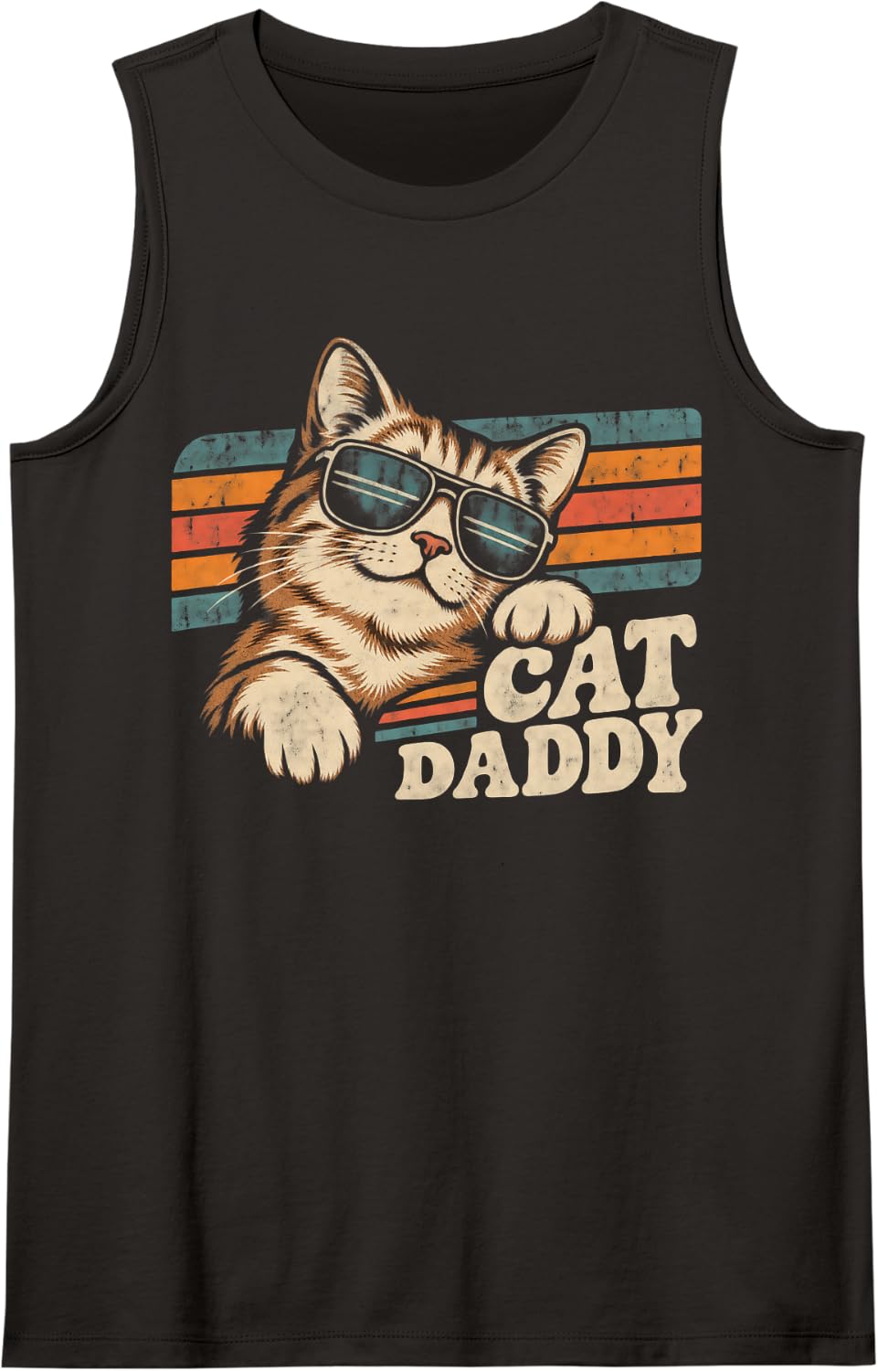 Cat Daddy Retro Aviator Sunglasses Sunburst Cat Sleeveless Tank Top - Black