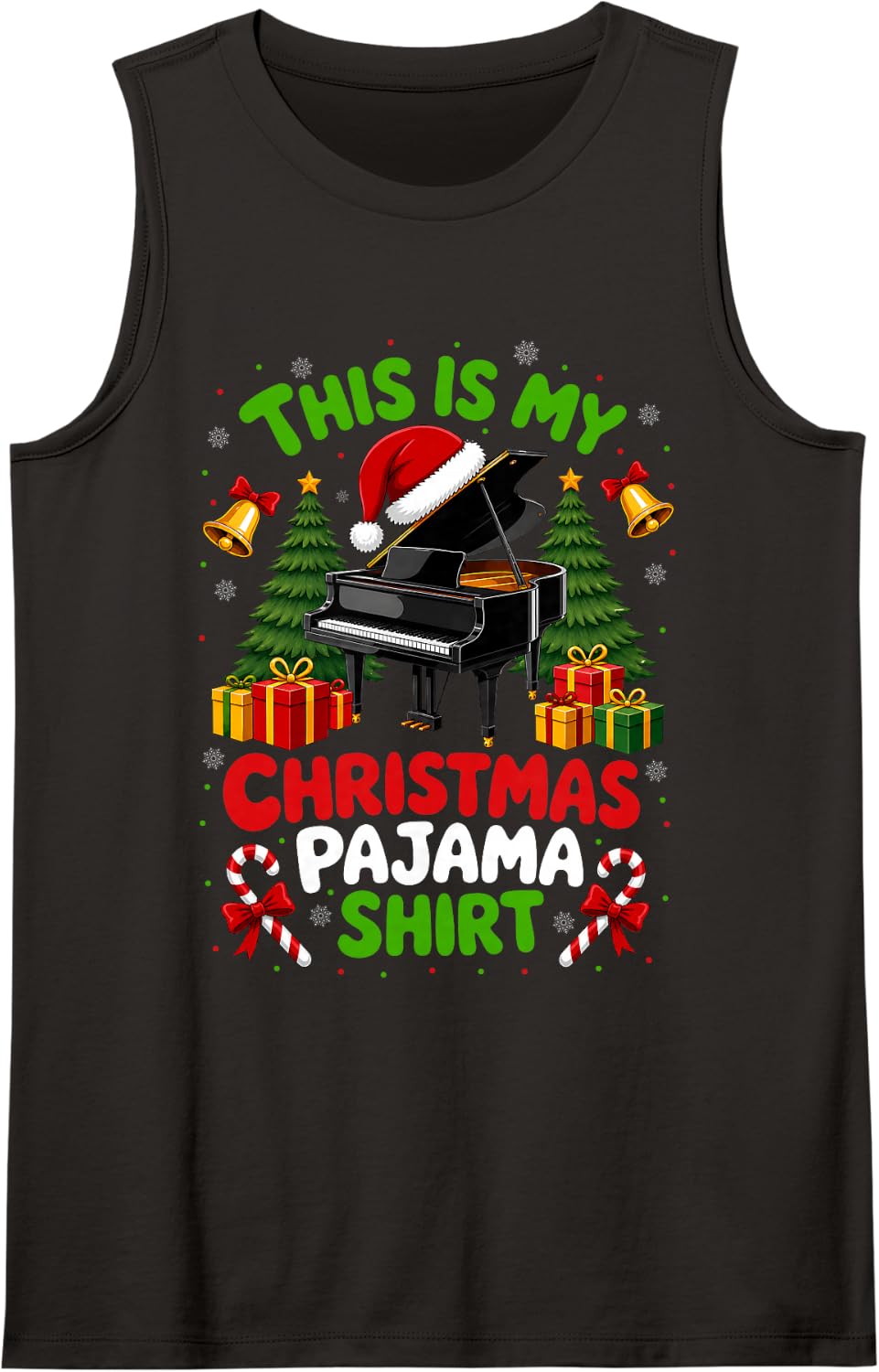Musical Piano Funny This is My Christmas Pajama Sleeveless Tank Top - Black