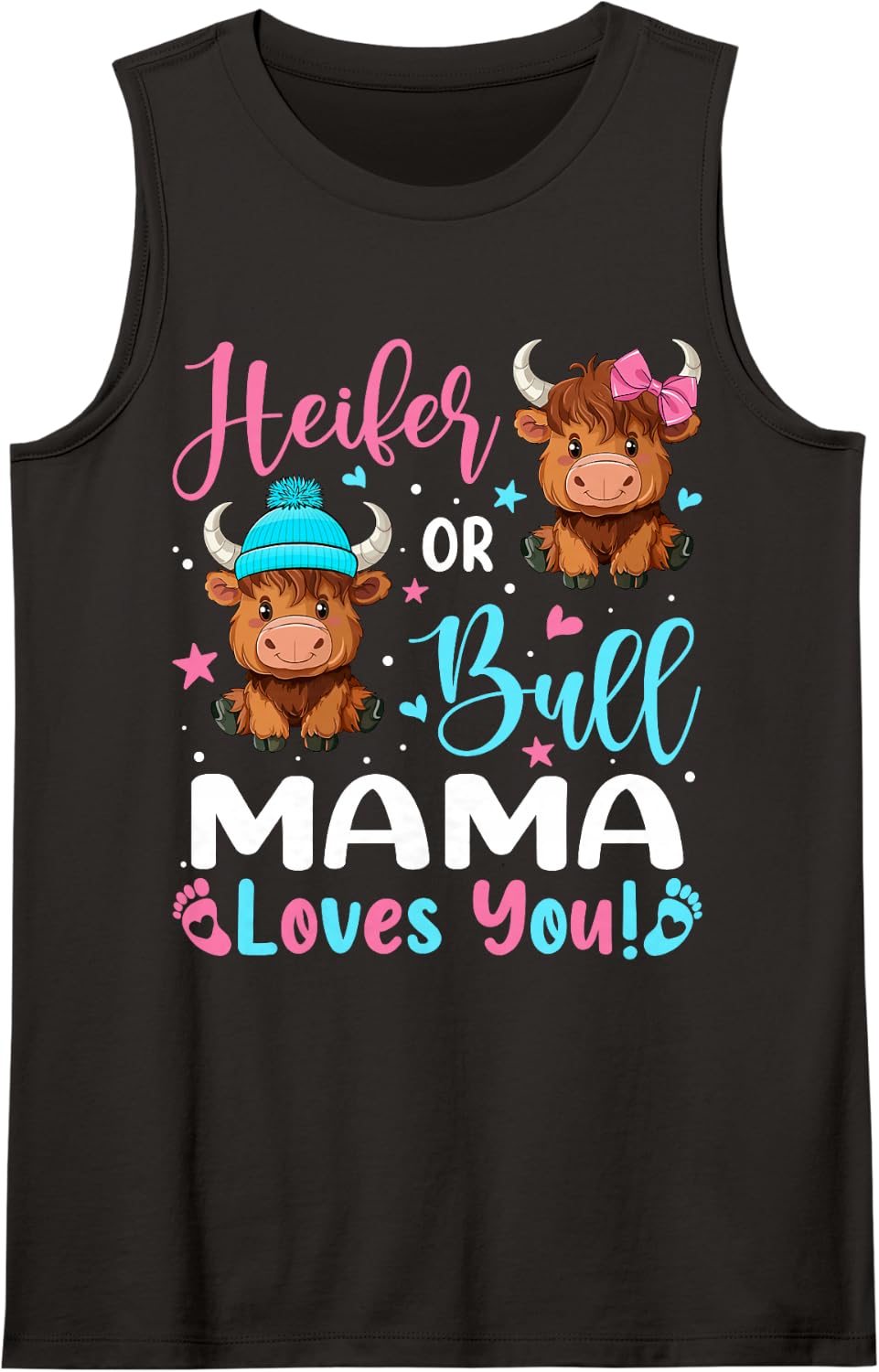 Bull or Heifer Mama Loves You Highland Cow Lover Sleeveless Tank Top - Black