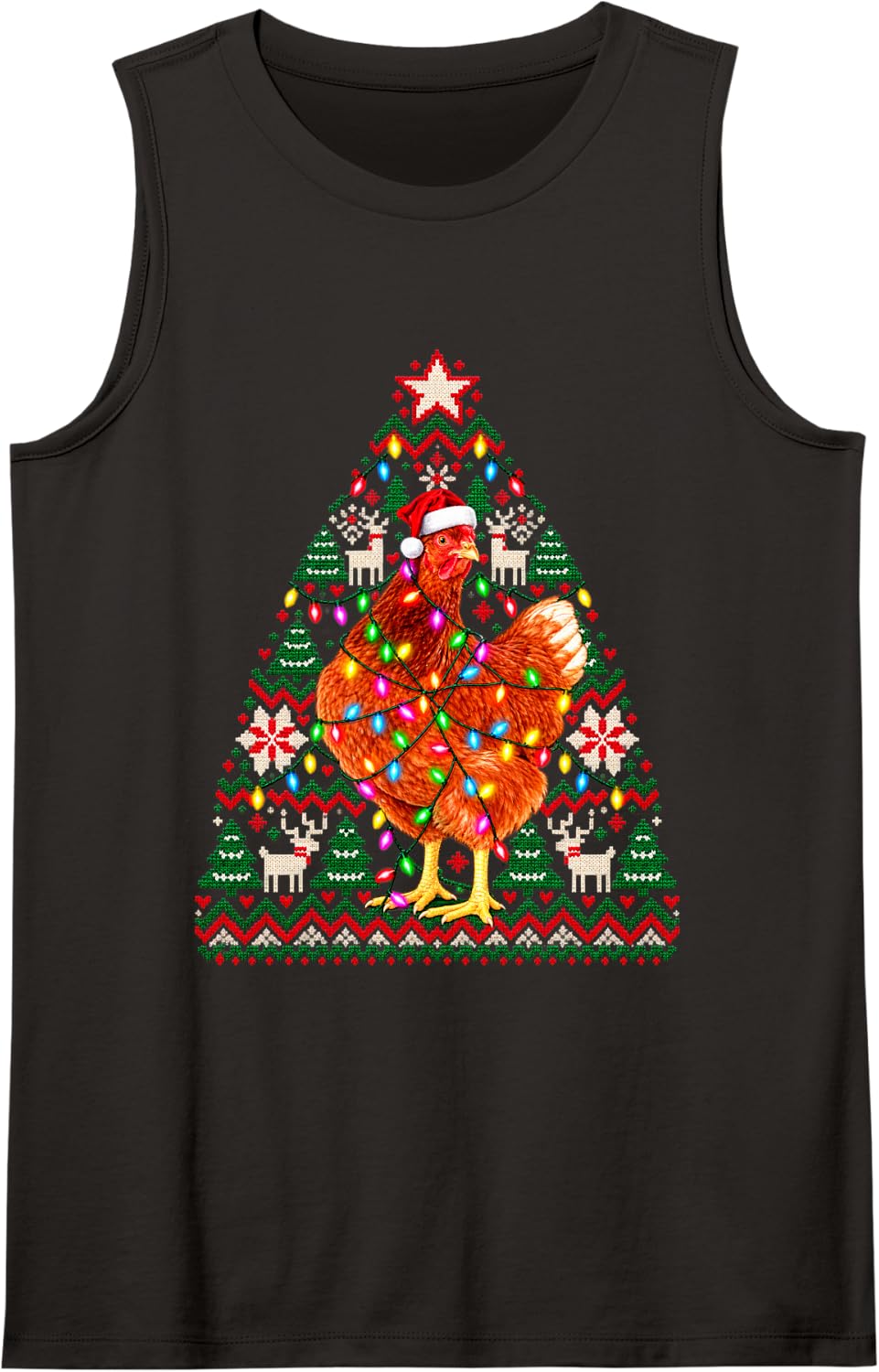 Christmas Chicken Happy Santa Hat Reindeer Men Women Sleeveless Tank Top - Black