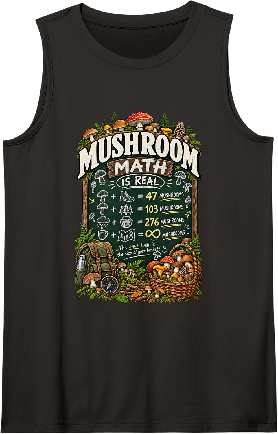 Mushroom Math Chanterelle Mycology Shirt Sleeveless Tank Top - Black