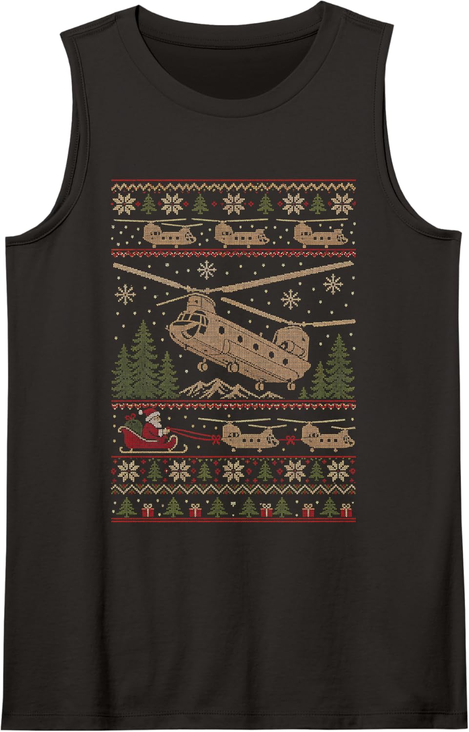 CH47 Chinook Christmas Sweater Sleeveless Tank Top - Black