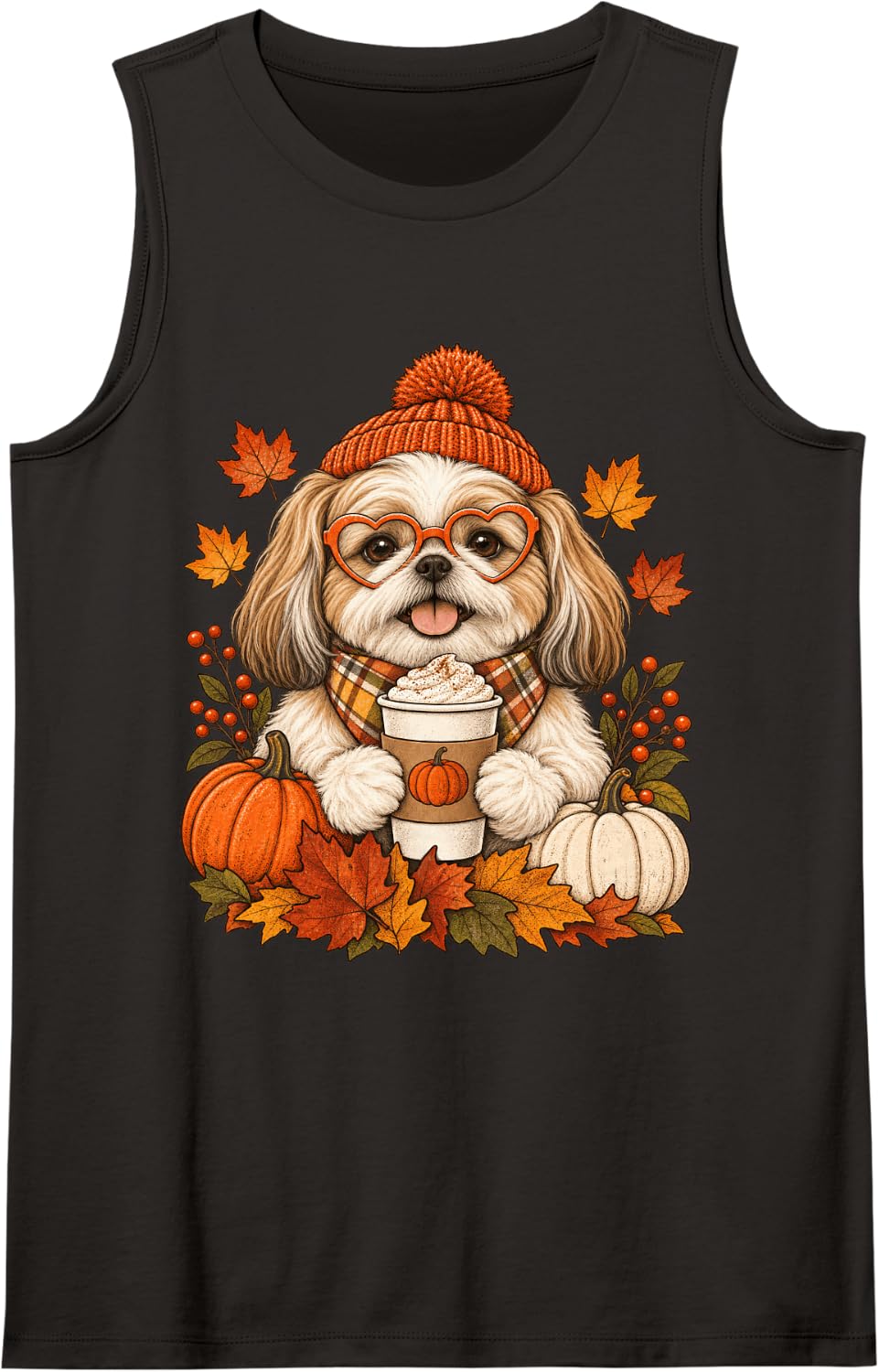 Shih Tzu Fall Autumn Season Pumpkin Spice Shihtzu Dog Sleeveless Tank Top - Black