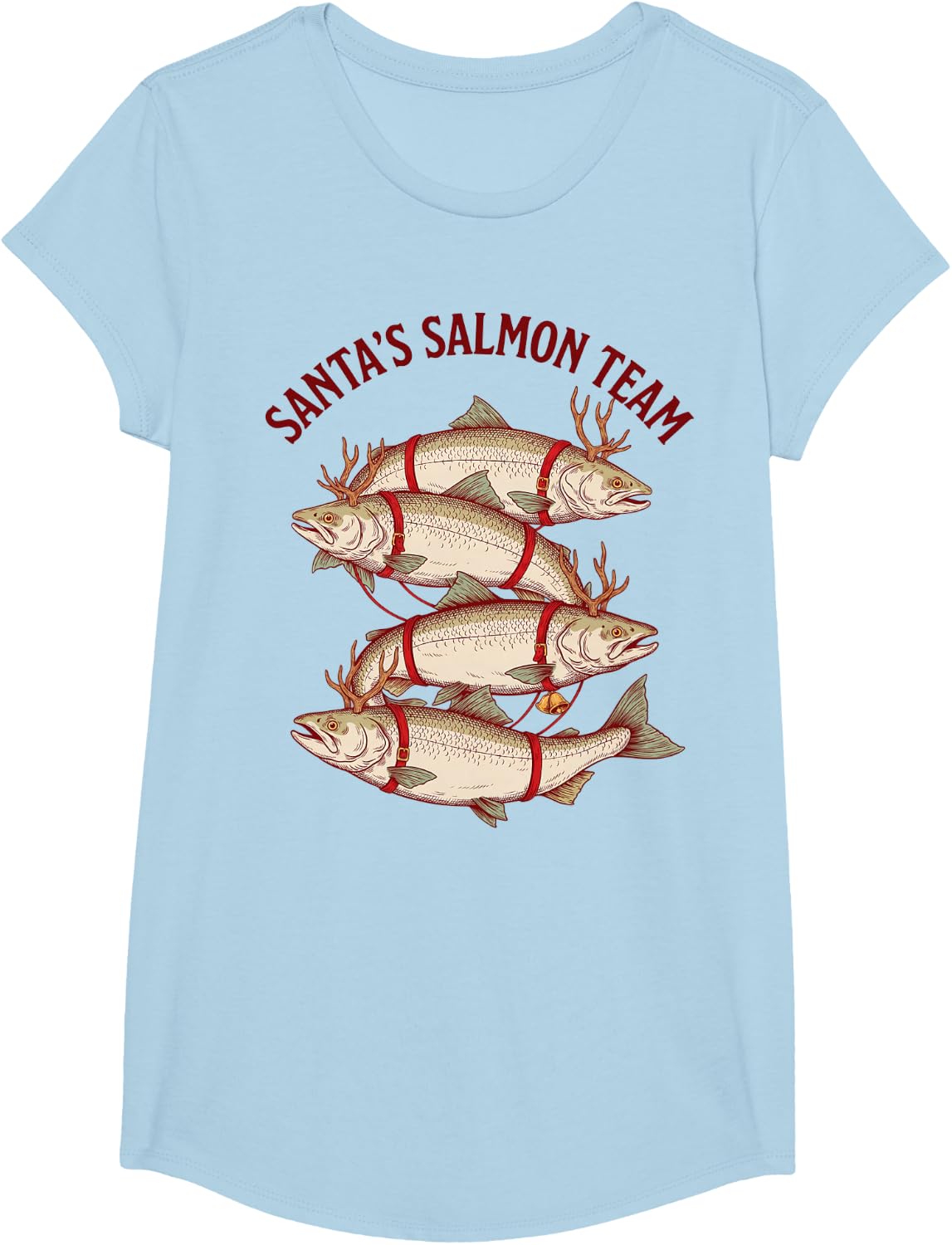 Santas Salmon Team Funny Xmas Salmon Fishing Angler T-Shirt - Girls Baby Blue