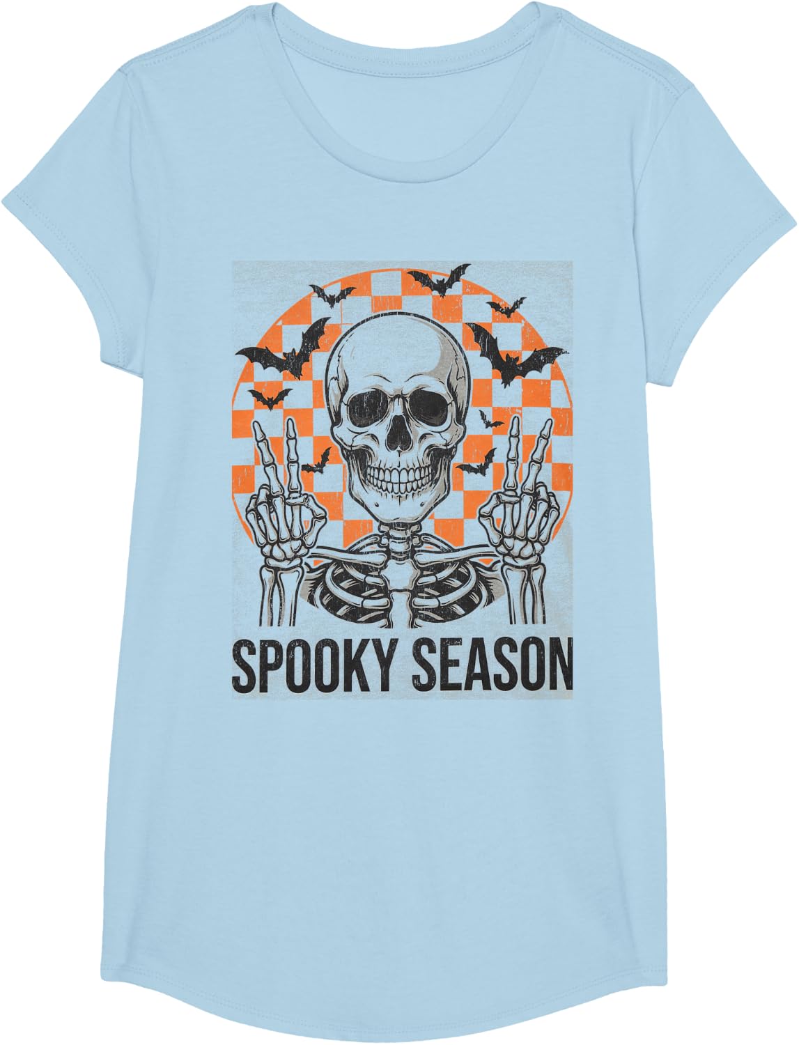 Spooky Season Halloween Vibes Skeleton Scary Men Women Kids T-Shirt - Girls Baby Blue