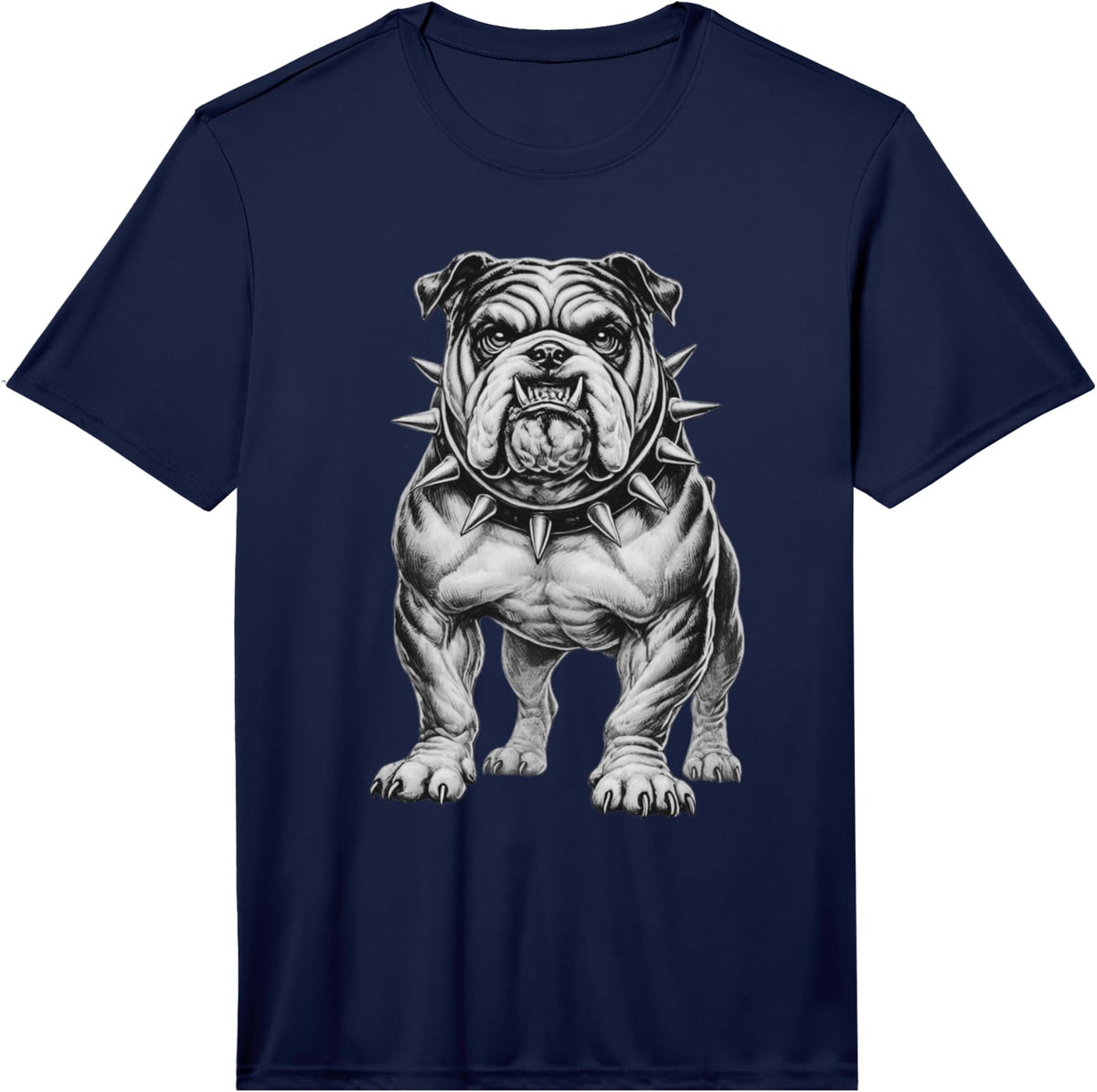 Tough Bulldog Spiked Collar Strong Dog Graphic Design Gift Performance T-Shirt - Navy Blue