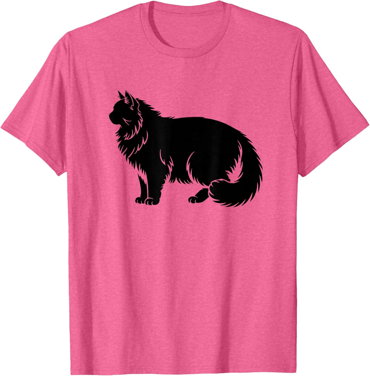 Norwegian Forest Cat Fluffy Black Sitting T-Shirt - Pink Heather