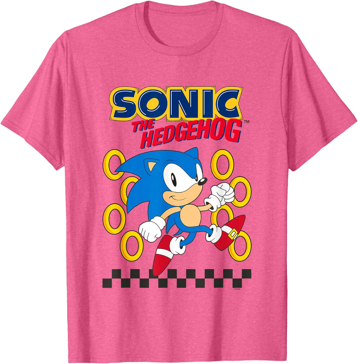 Sonic The Hedgehog Running By Golden Rings Retro Shot T-Shirt - Pink Heather