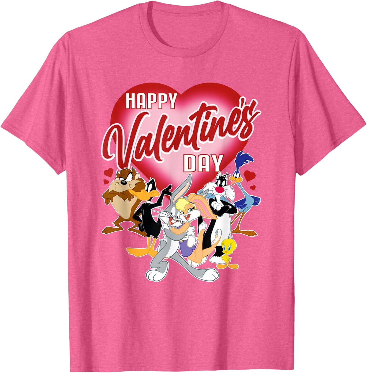 Looney Tunes Valentines Day Bugs Lola Tweety Taz Daffy T-Shirt - Pink Heather