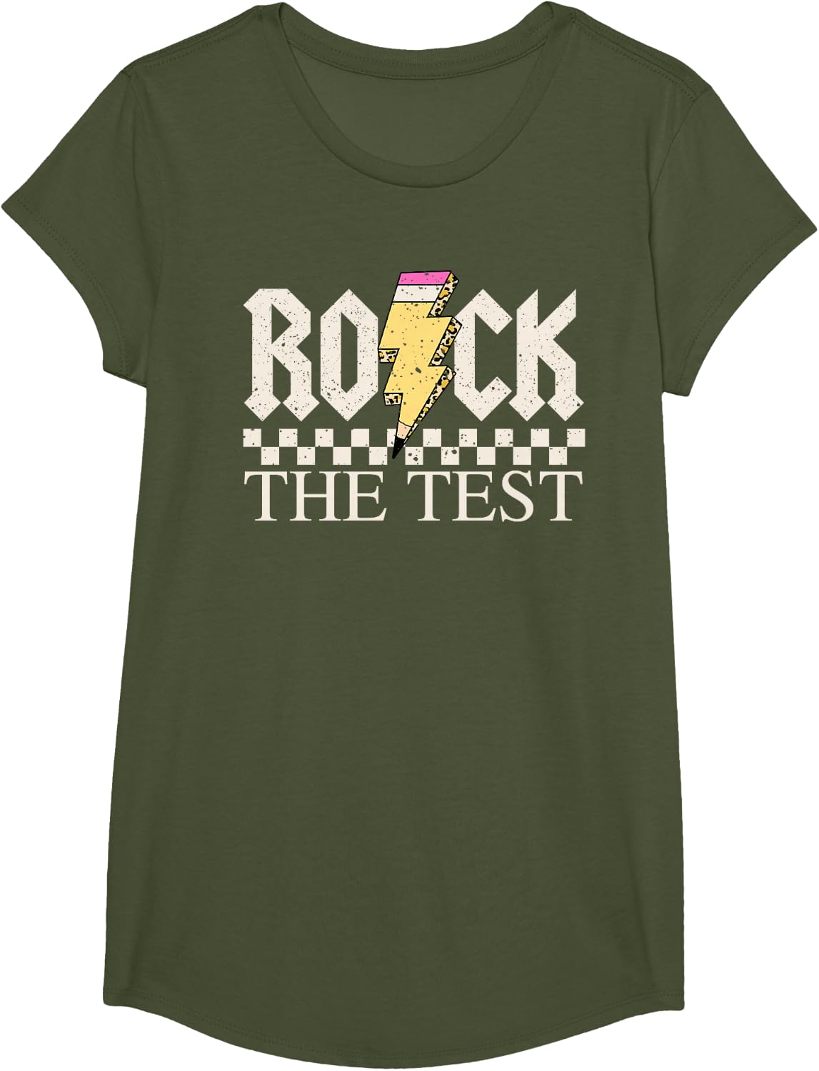 Staar State Testing Day Rock The Test ABCD Teacher Student T-Shirt - Girls Olive Green