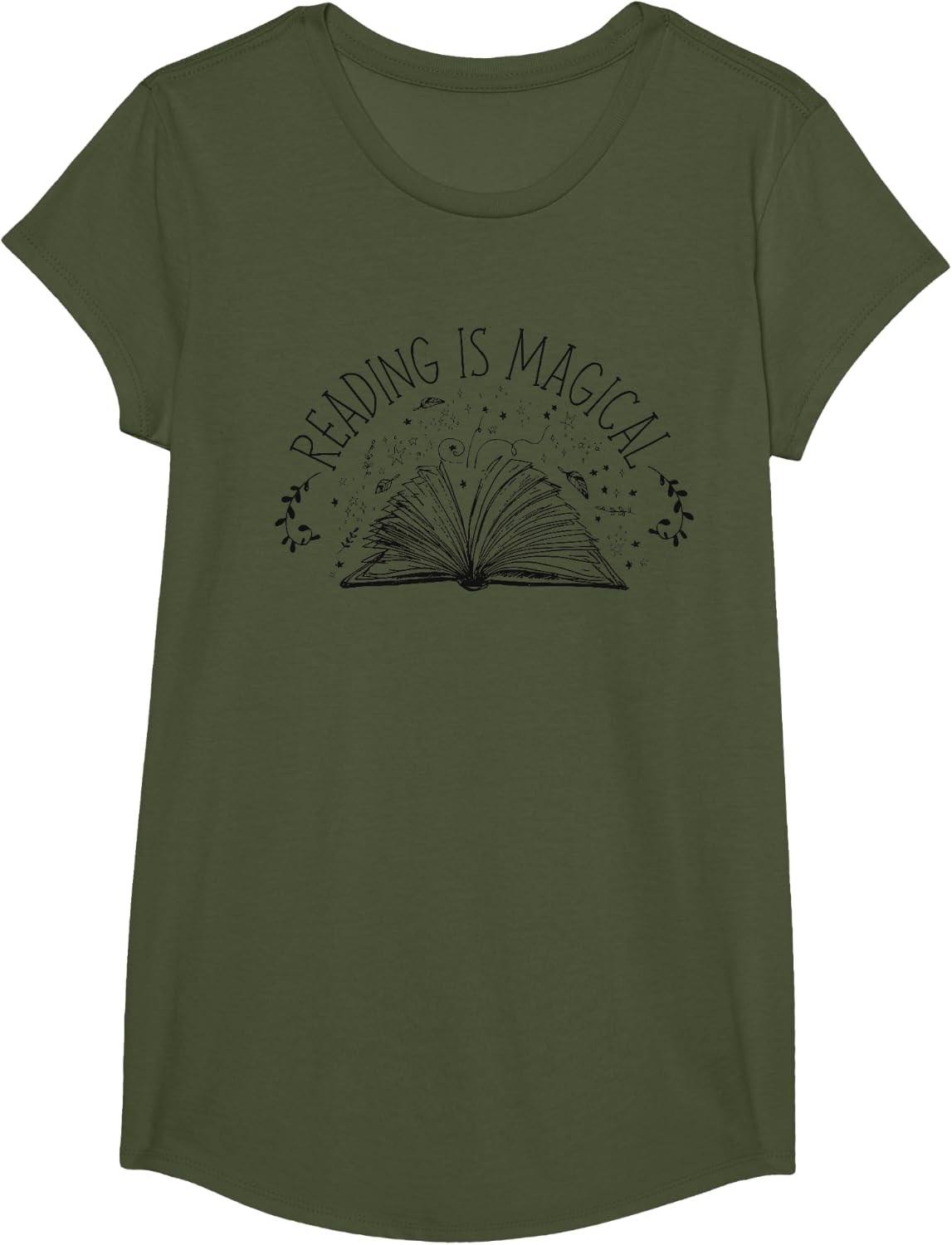 Book Reading Reading Is Magical T-Shirt - Girls Olive Green