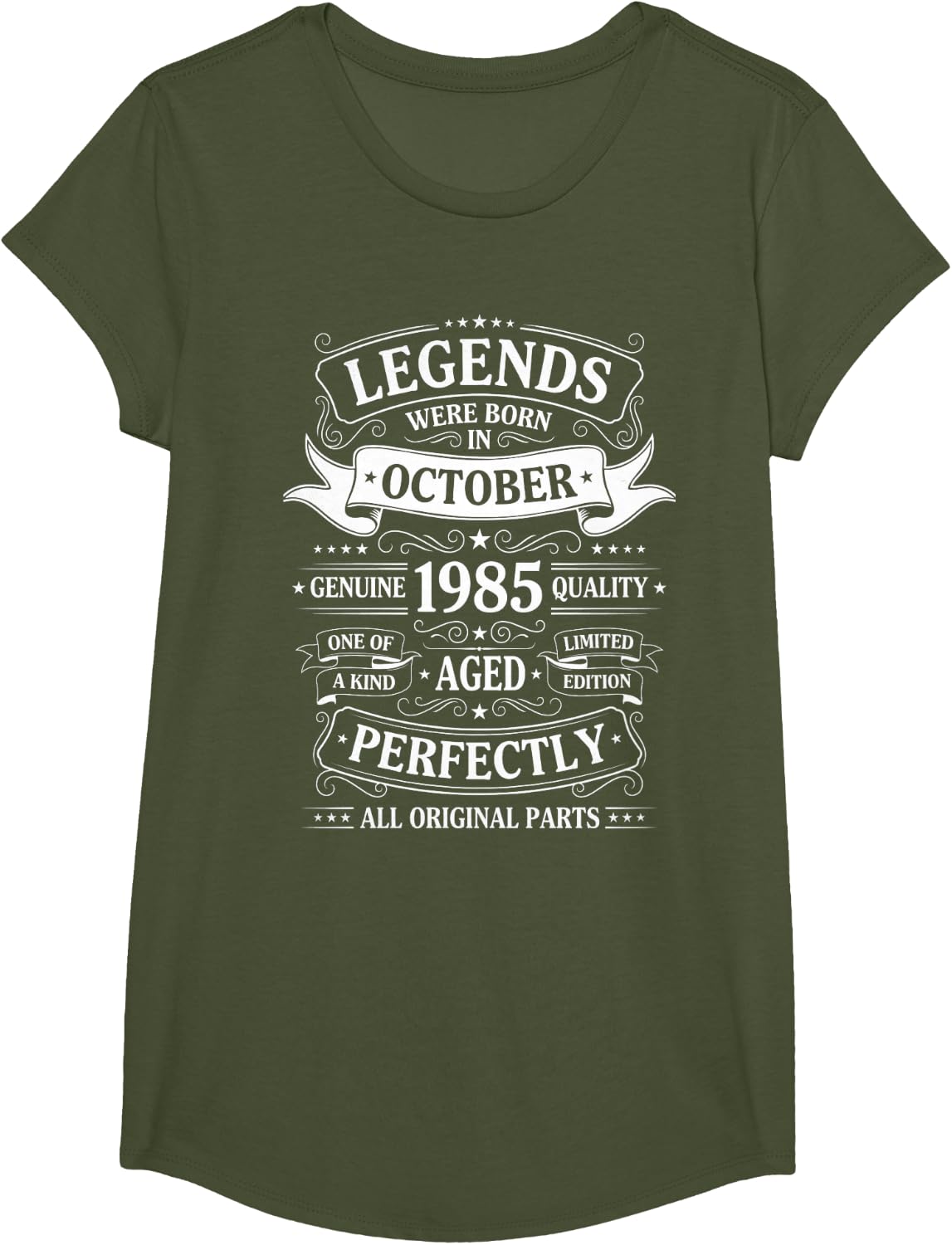 Legends were Born in October 1985 Retro Outfit T-Shirt - Girls Olive Green