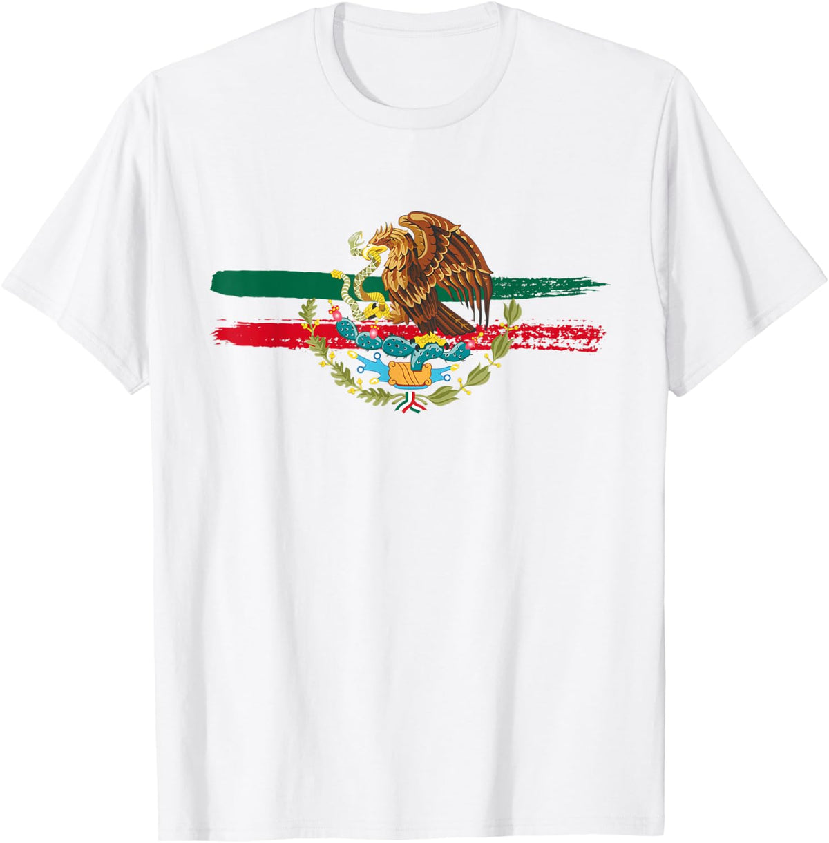 Distressed Flag And Coat Of Arms Of Mexico T-Shirt - White