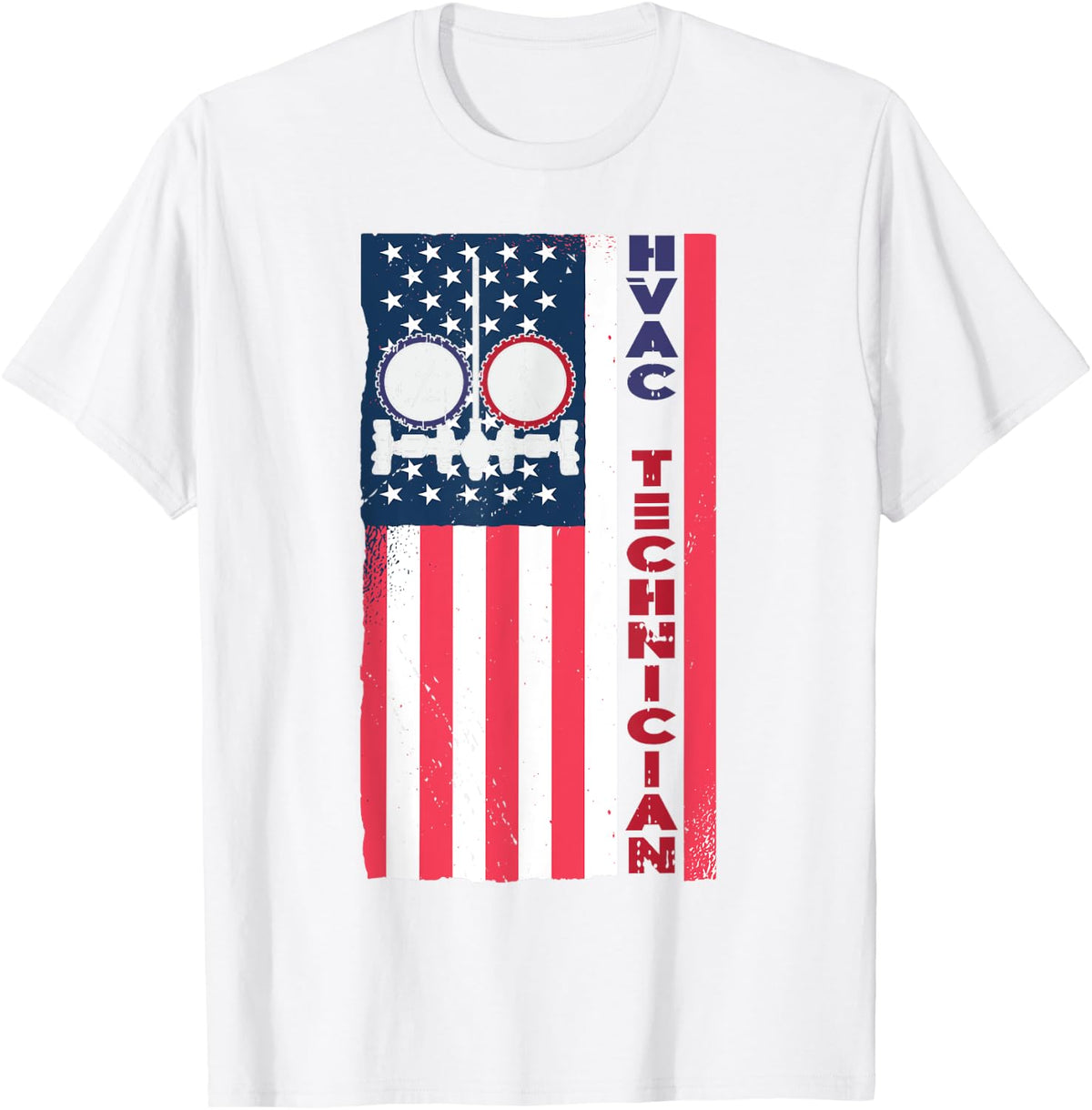 Vintage HVAC Technician USA American Flag HVAC Tech T-Shirt - White