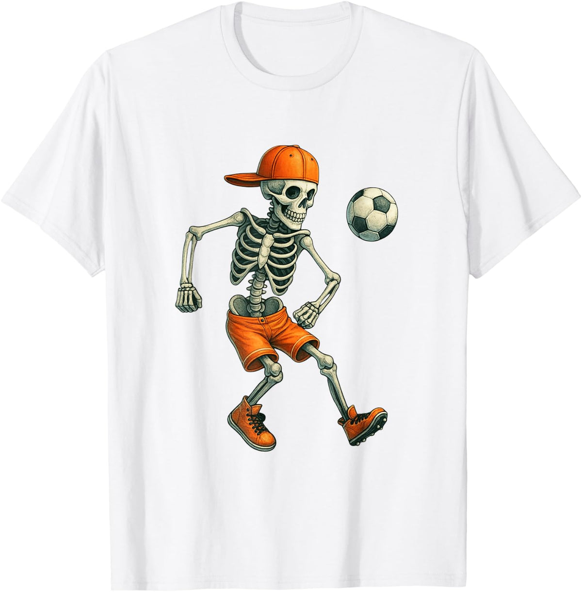 Halloween Skeleton Soccer Ball Spooky Season Sports Men Boys T-Shirt - White