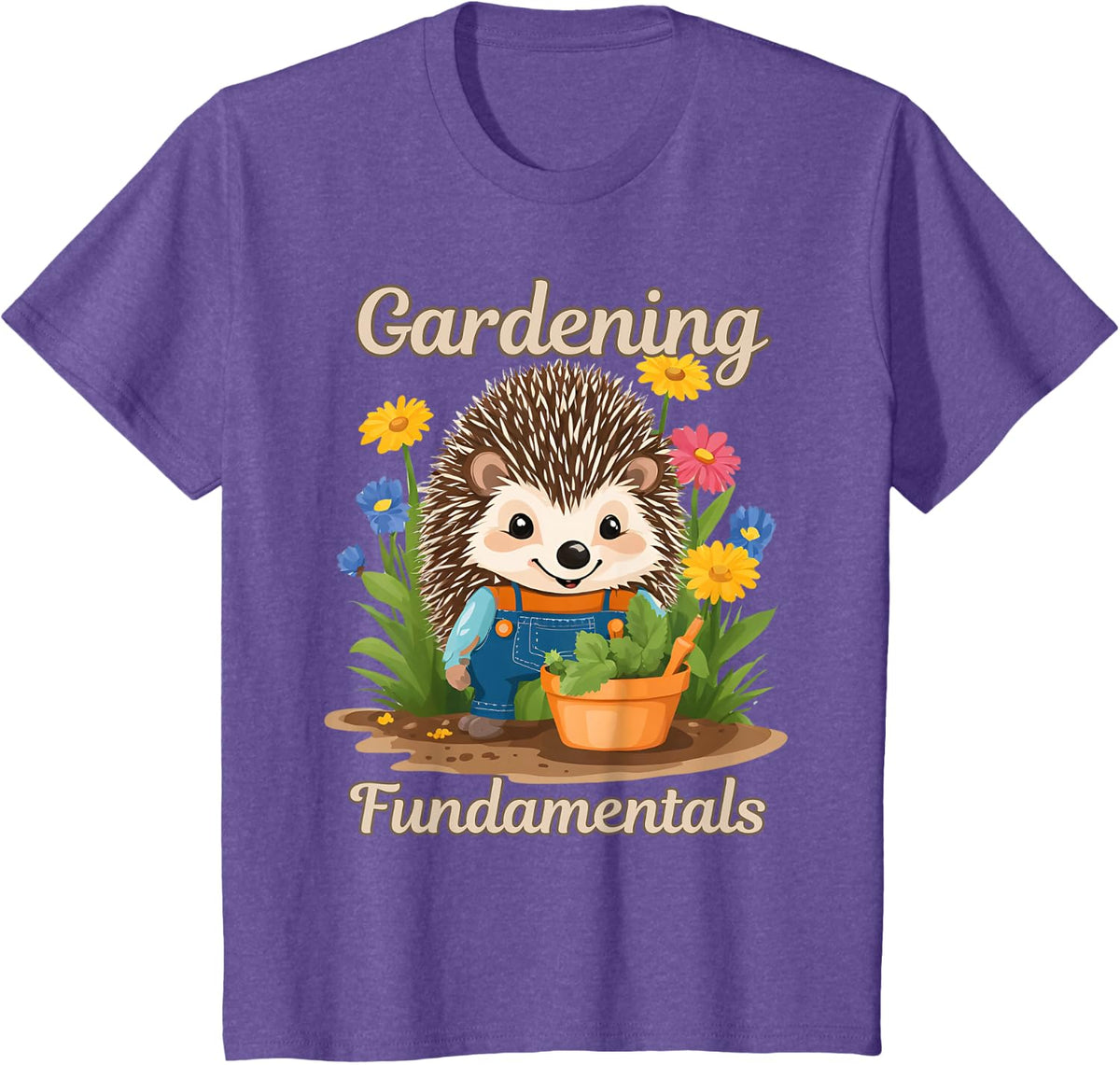Kids FUNNY CUTE GARDENING HEDGEHOG T-Shirt - Purple Heather