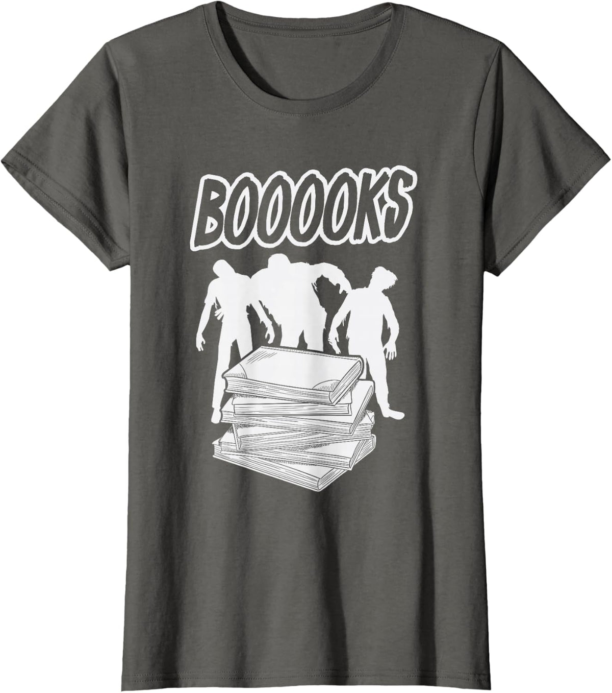 Booooks Halloween Zombie Book Reader Spooky Funny Gift Tee T-Shirt - Asphalt Grey