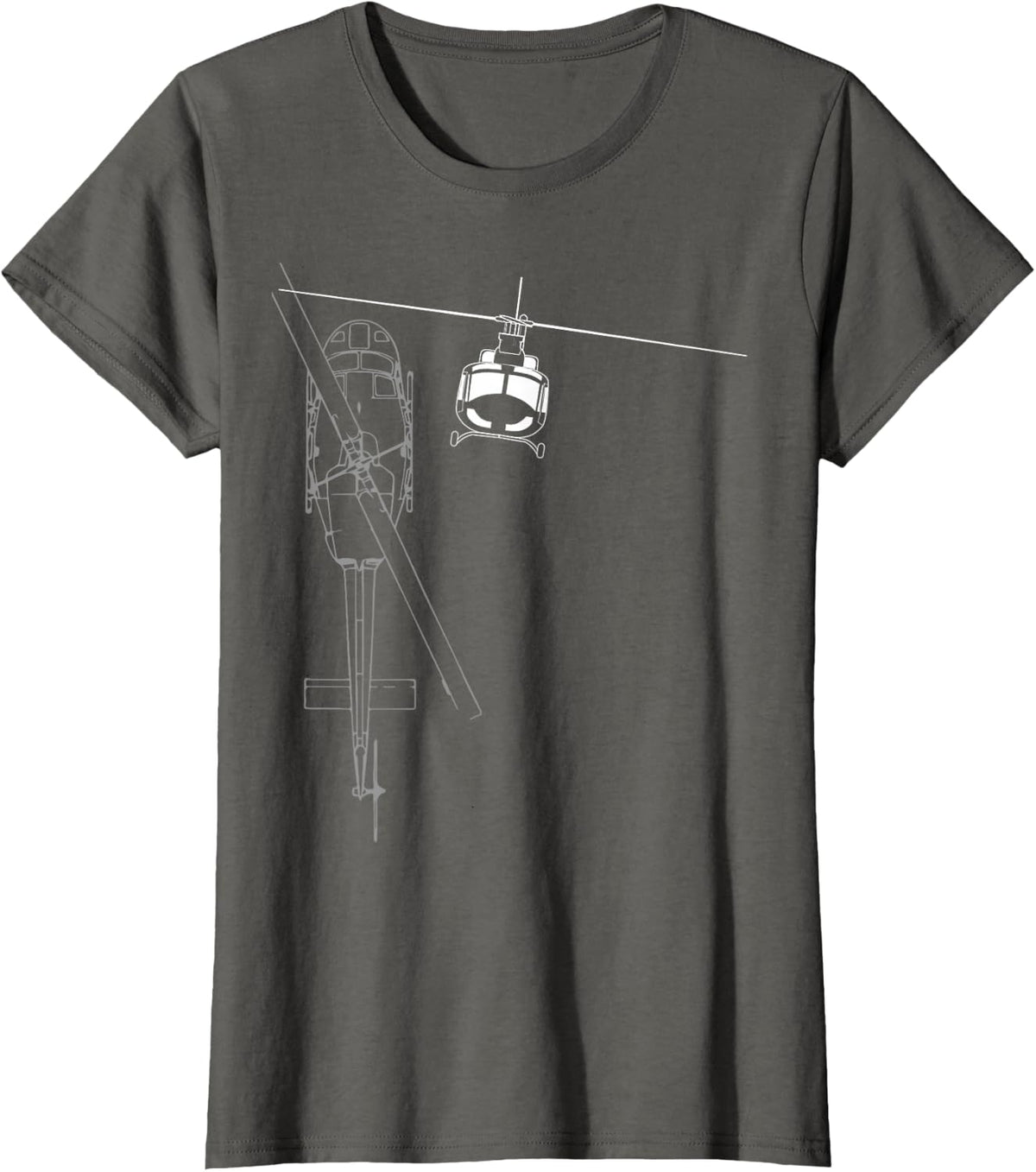UH-1 Huey Helicopter Military Aircraft Line Art T-Shirt - Asphalt Grey