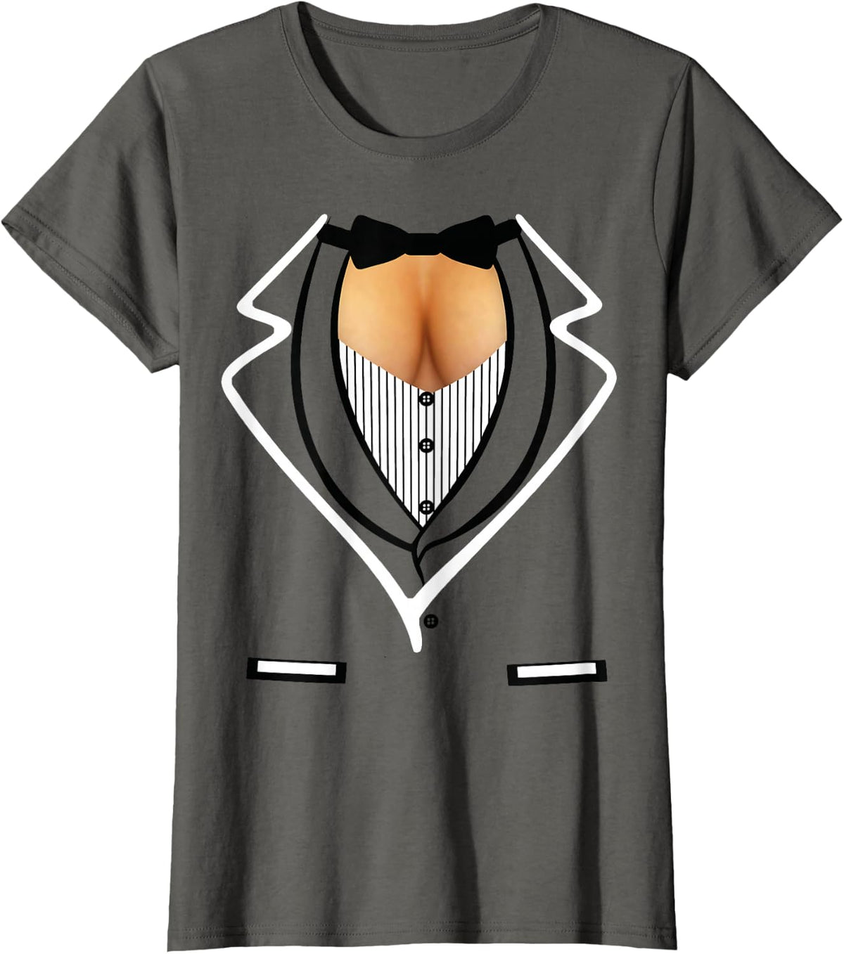 Funny Ladies Cleavage Tuxedo T-Shirt Formal Party T-Shirt - Asphalt Grey