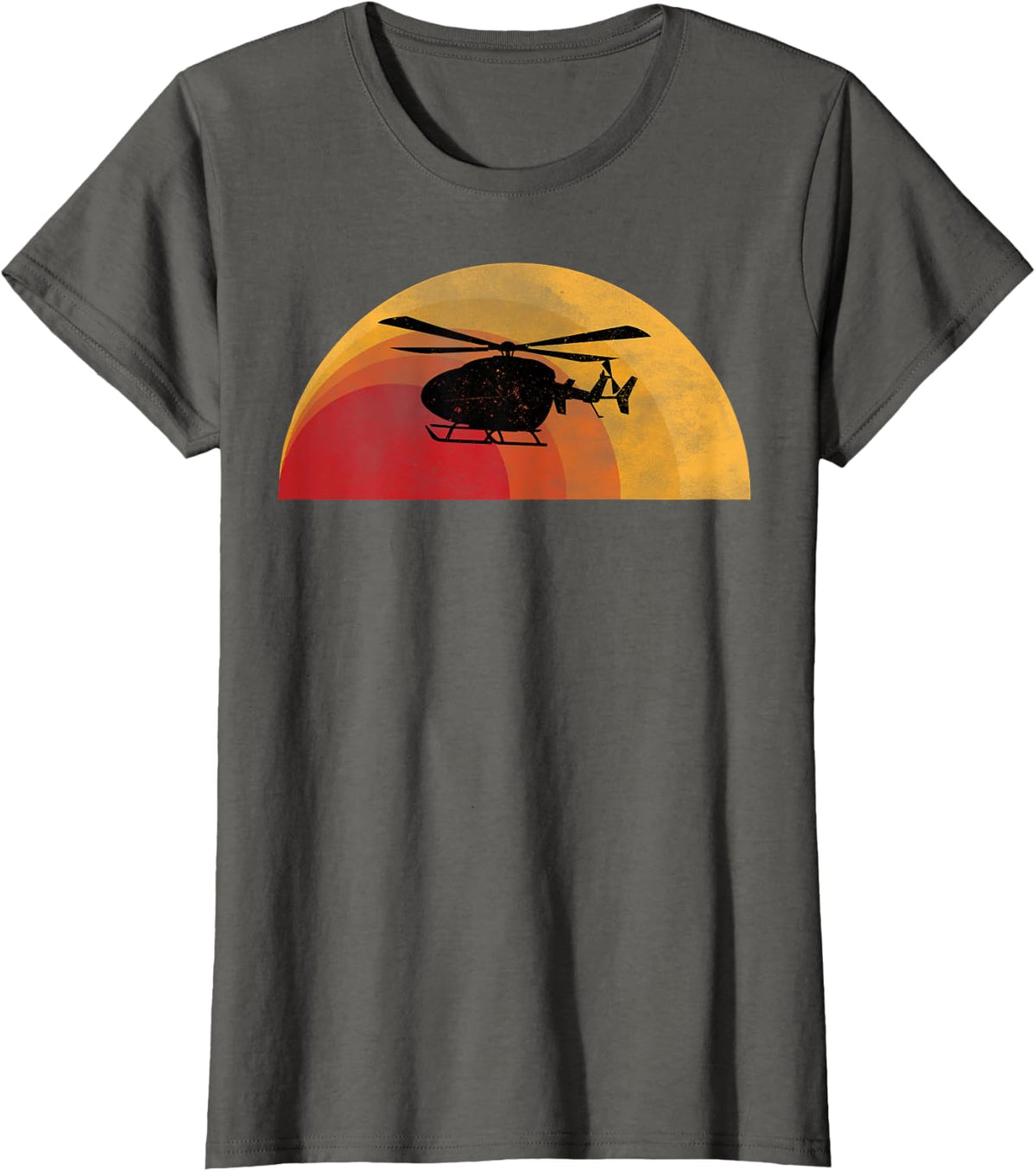 Helicopter Silhouette EC 135 Sunset Pilot Aviation Gift T-Shirt - Asphalt Grey