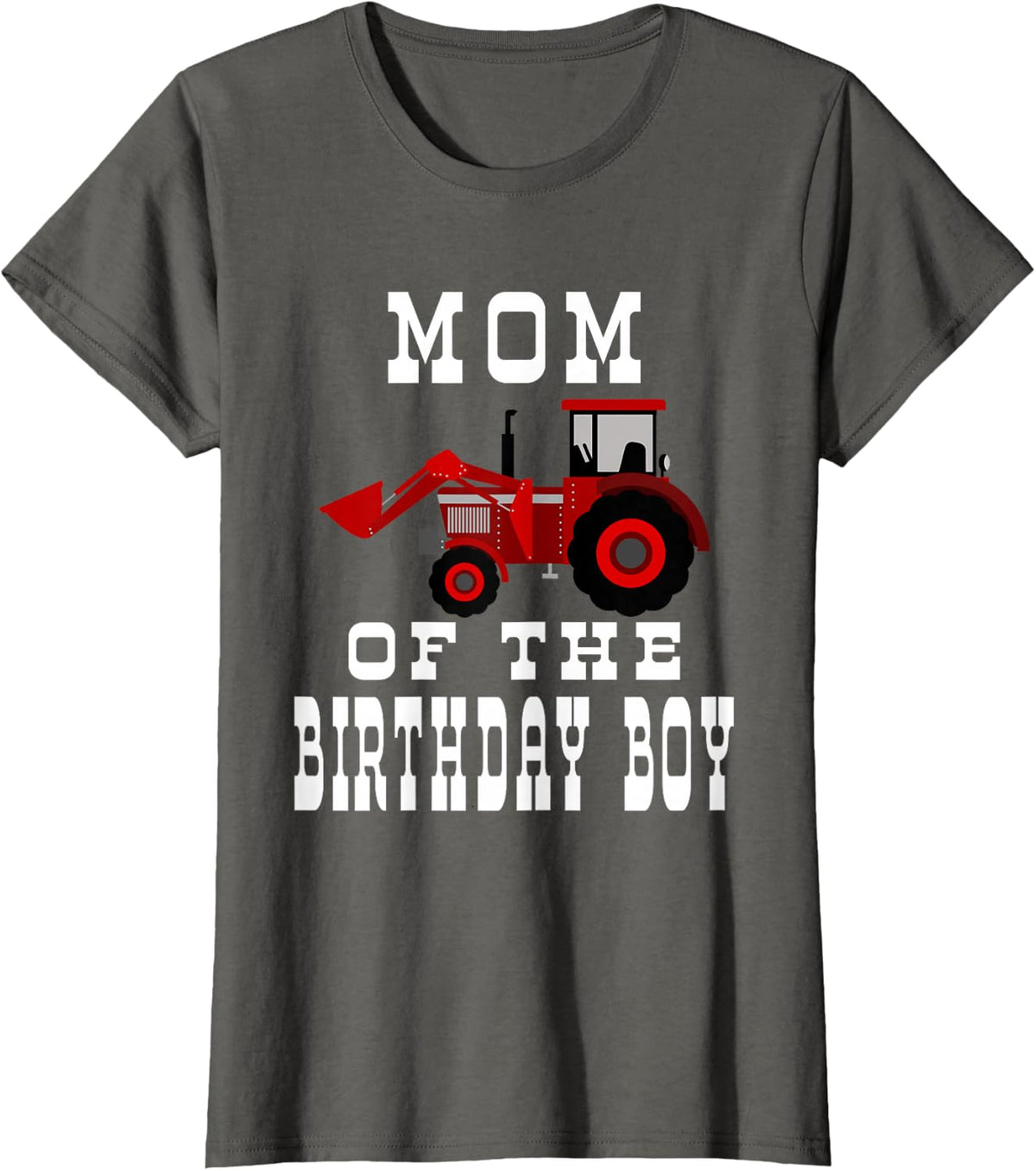 Mom of the Birthday Boy Red Farm Tractor Matching Party T-Shirt - Asphalt Grey