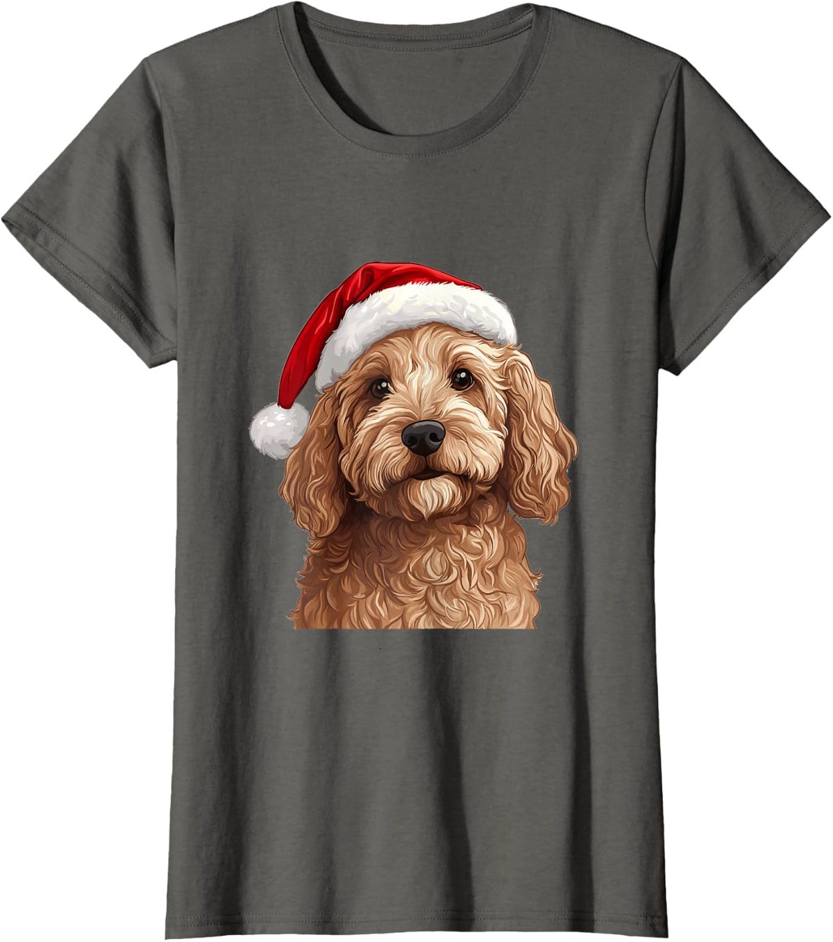 Cute Goldendoodle Dog Christmas Merry X-mas Graphic Tee T-Shirt - Asphalt Grey