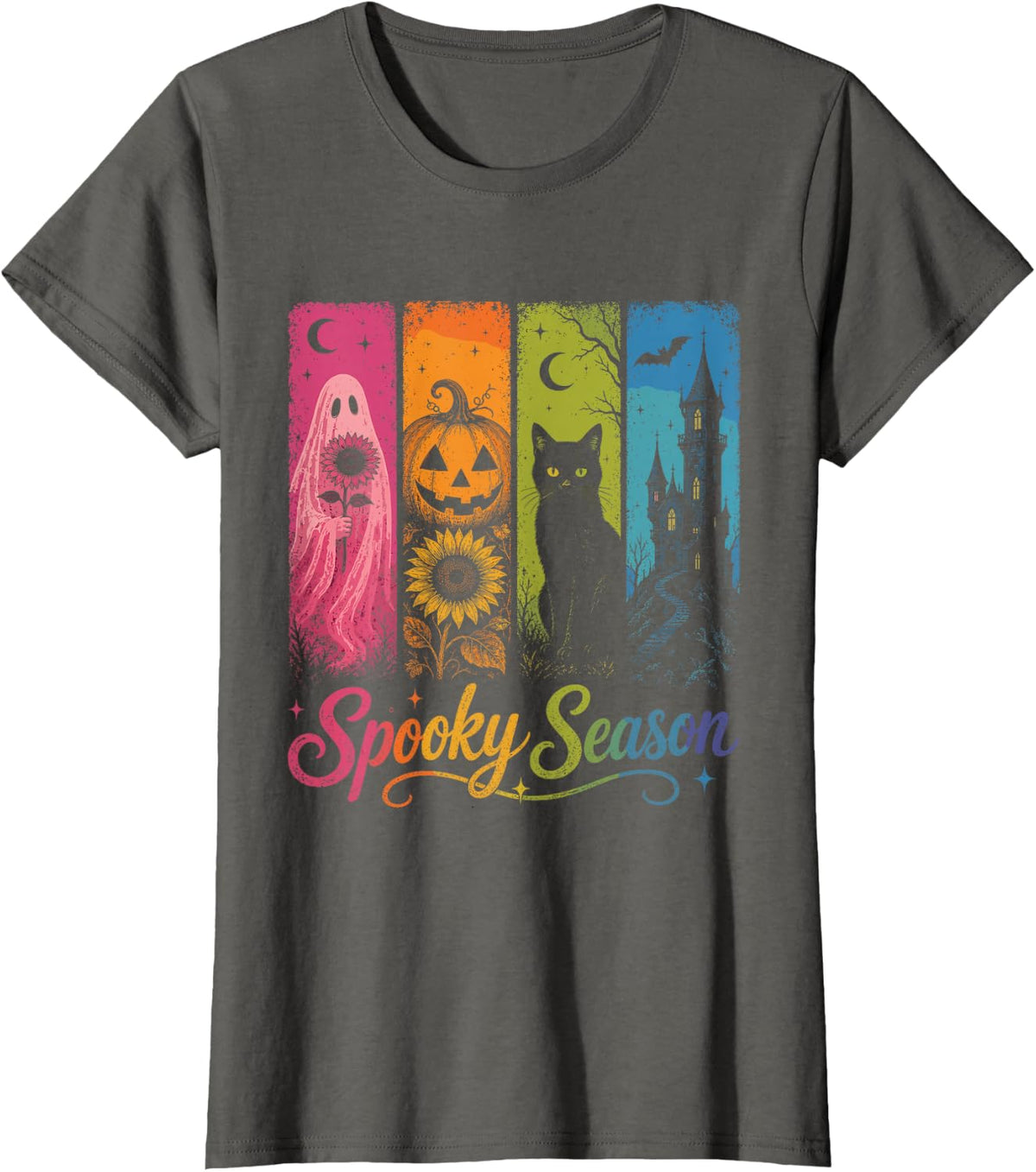 Spooky Season Shirt Halloween Ghost Pumpkin Cat Fall Tees T-Shirts - Asphalt Grey