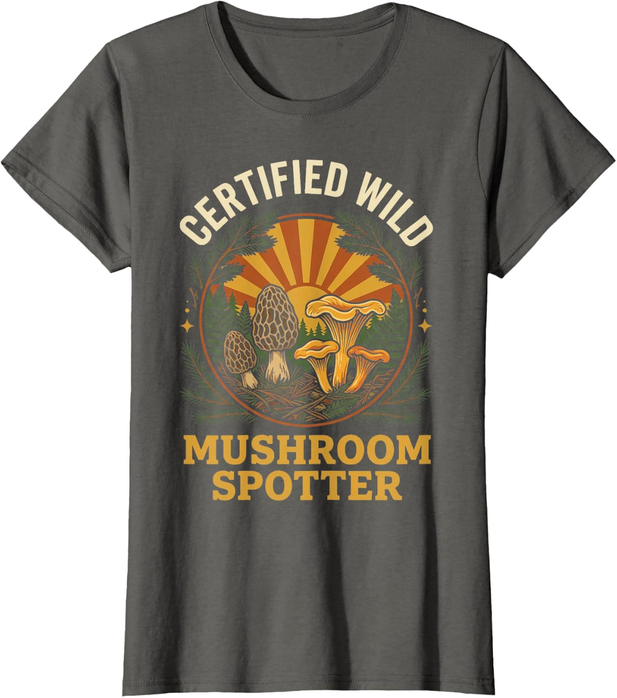 Certified Wild Mushroom Spotter Foraging Mycology T-Shirt - Asphalt Grey