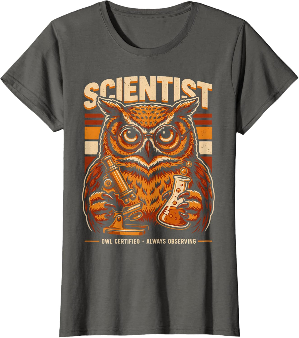 Scientist Owl Certified Always Observing Scholar T-Shirt - Asphalt Grey