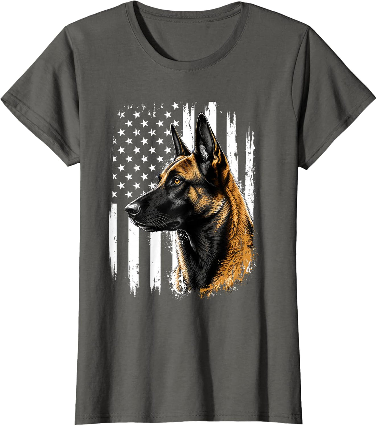 Patriotic US Flag Belgian Malinois - Shepherd Dog Dad T-Shirt - Asphalt Grey