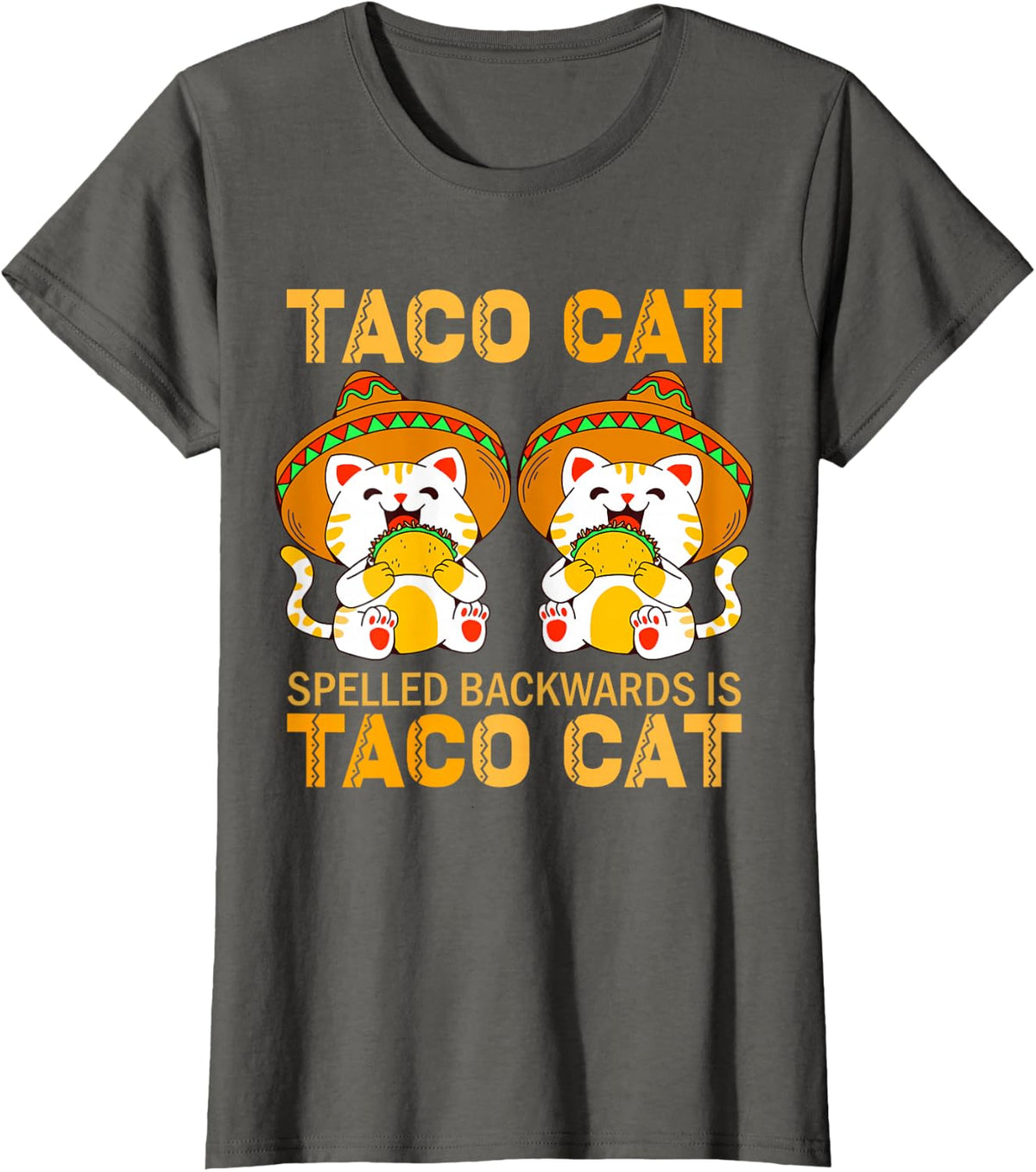 TacoCat for Kids Taco Cat Cinco de Mayo Taco Cat Cat T-Shirt - Asphalt Grey