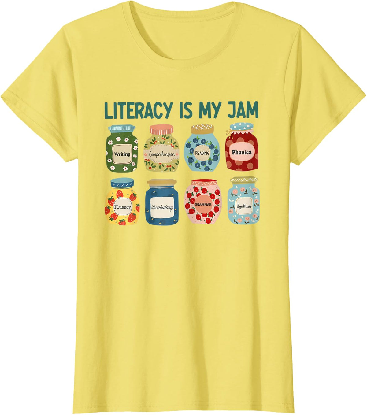 Reading Teacher Shirts for Women Literacy is My Jam T-Shirt Tee for Literacy Teacher - Lemon Yellow